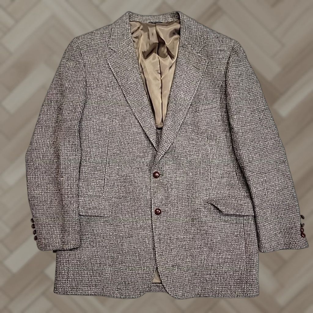 VINTAGE Harris Tweed Blazer Jacket Mens 40 Brown Gray