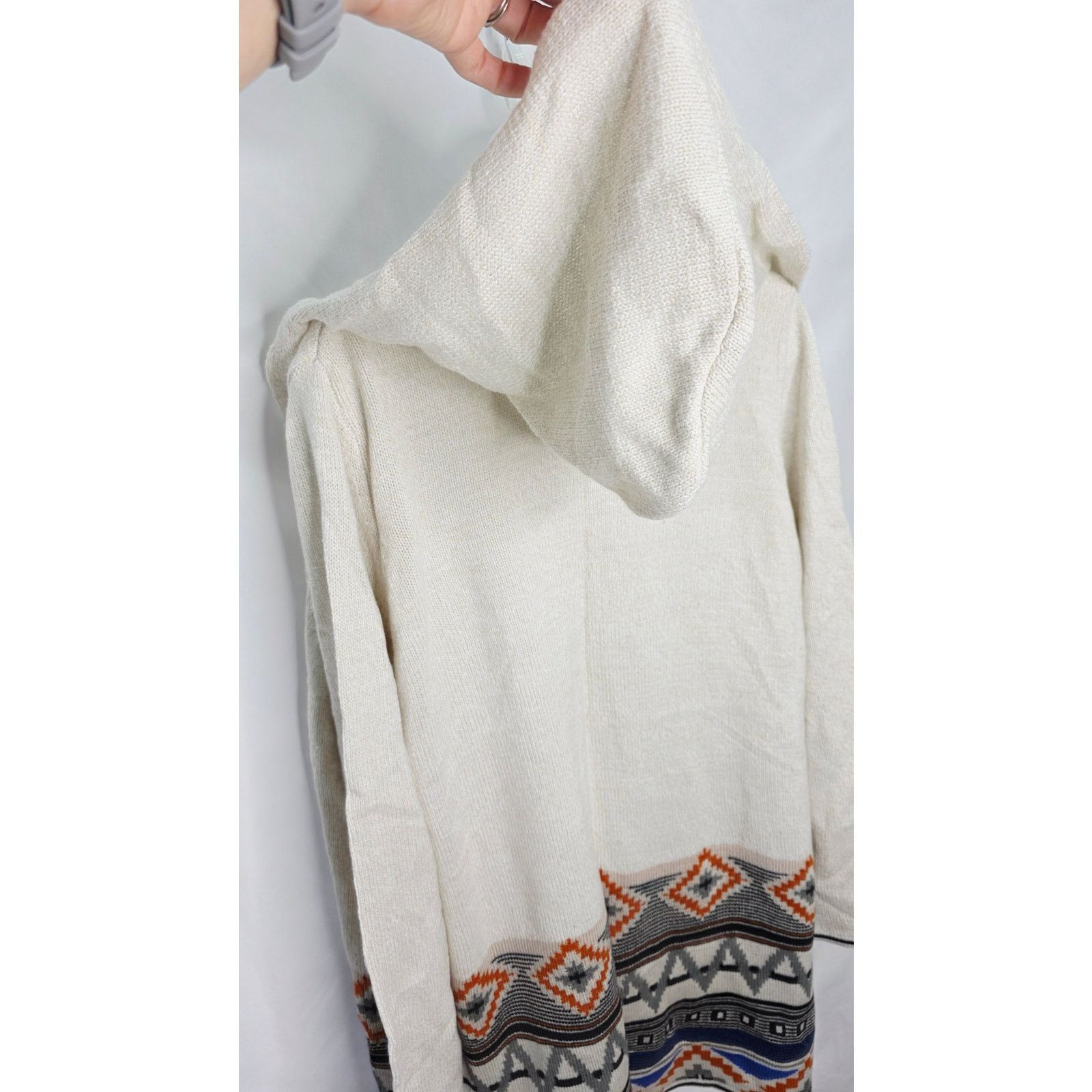 Other Cream Color Aztec Design Open Front Hooded Long Sweater Size XL / US 12-14 / IT 48-50 - 10 Thumbnail