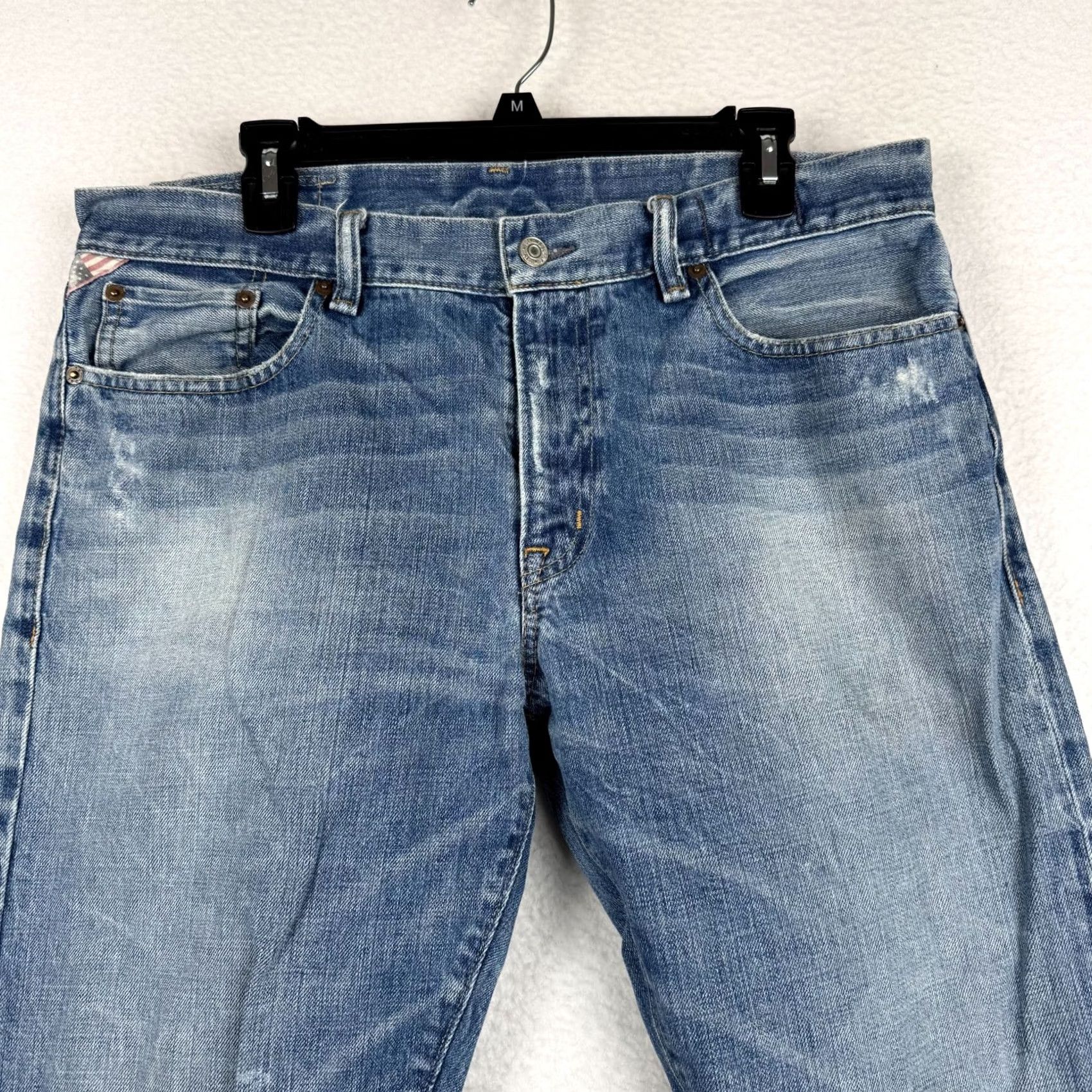 Vintage Denim & Supply Ralph Lauren Jeans Straight Men 34x32 Distressed Denim Flag Blue Cotton 5-Pocket Logo Moderate Wash Size US 34 / EU 50 - 2 Thumbnail