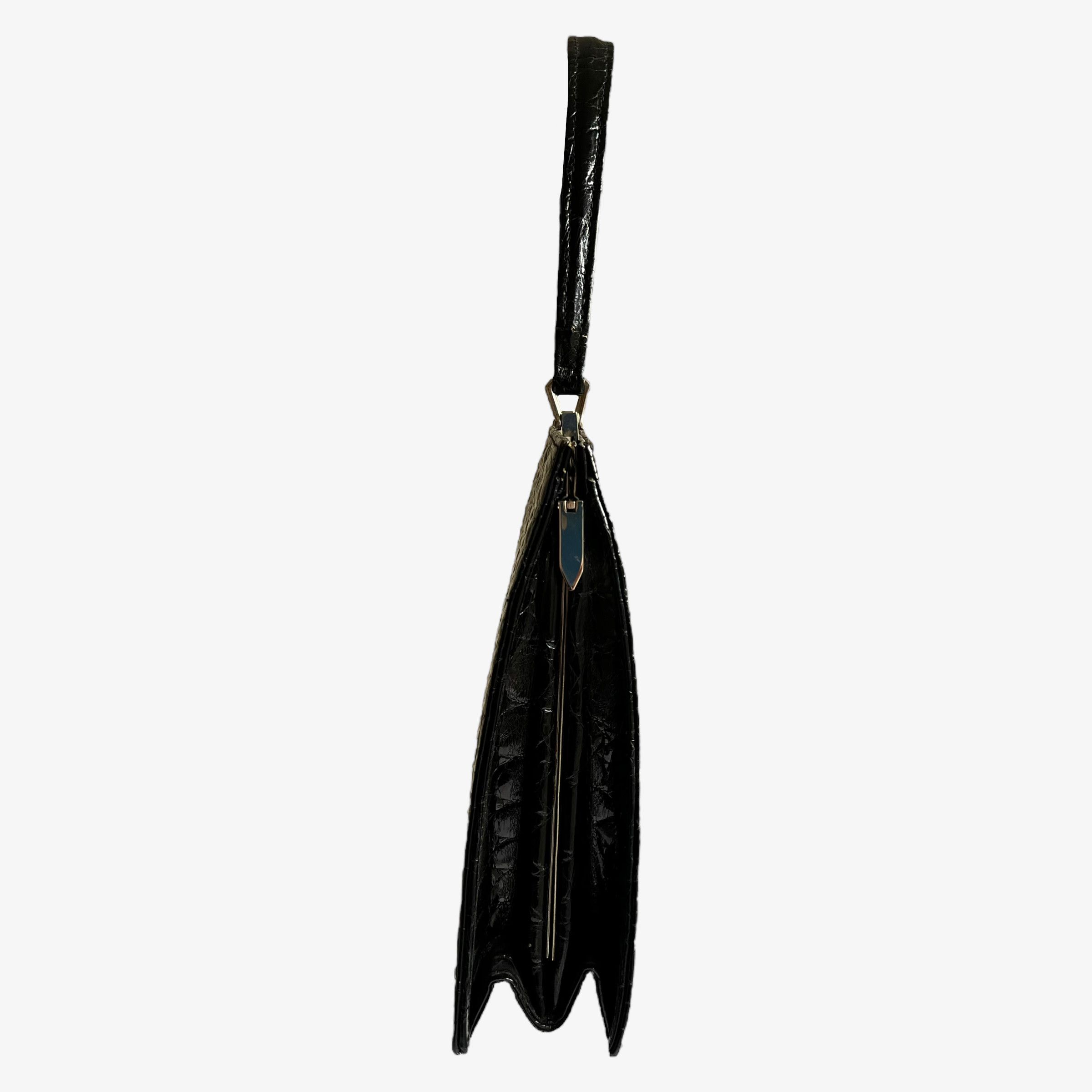 Other Vintage 1950s Crocodile Embossed Black Leather Shoulder Bag Size ONE SIZE - 3 Thumbnail