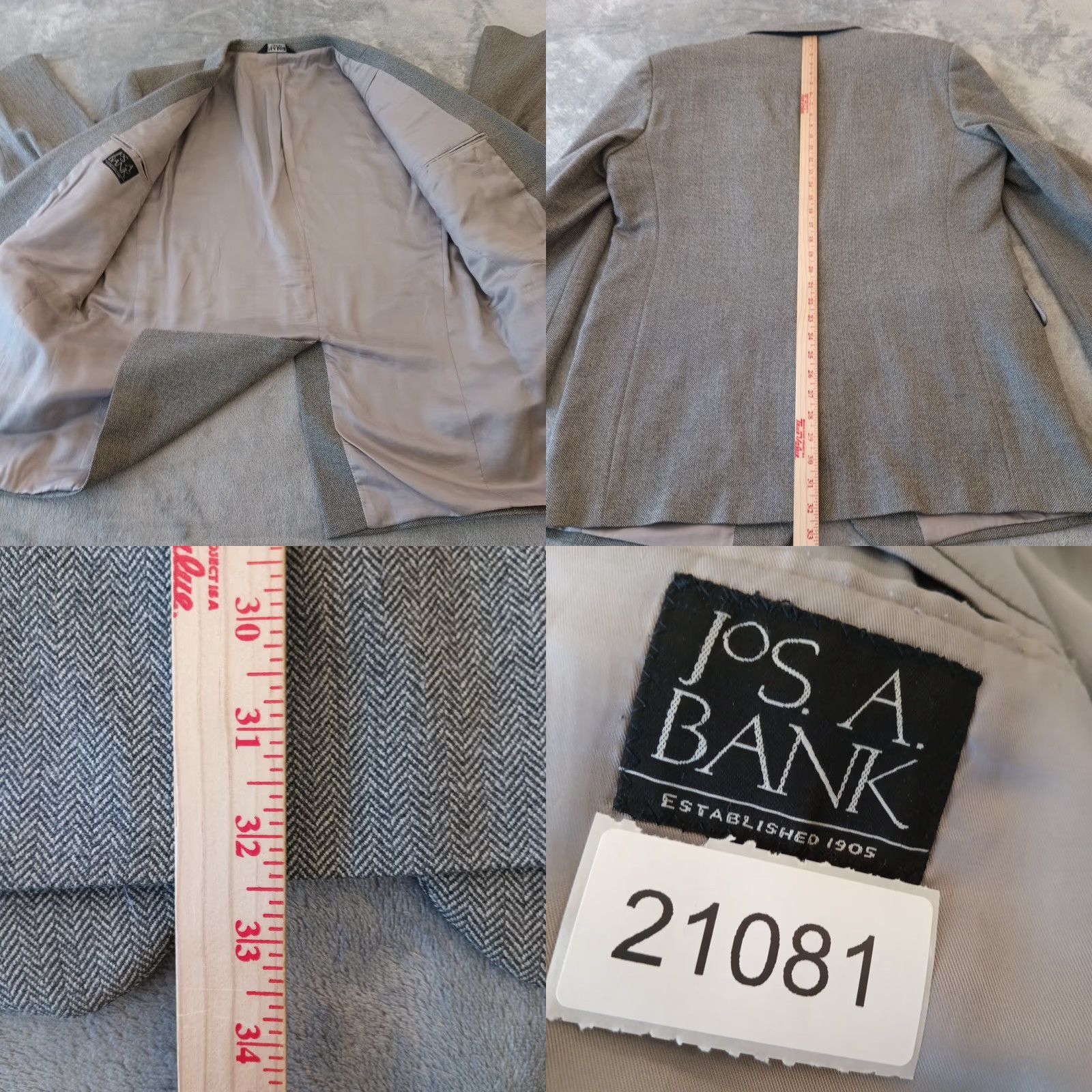 Jos. A. Bank Jos A Bank Blazer Mens 46 Long Gray Herringbone Wool Two Button Single Vent Vintage No Size 46R - 8 Thumbnail