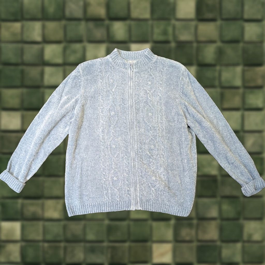 Vintage VINTAGE Alfred Dunner Lake Placid Blue XL Cable Knit Full Zip Sweater Cardigan Size XL / US 12-14 / IT 48-50 - 1 Thumbnail