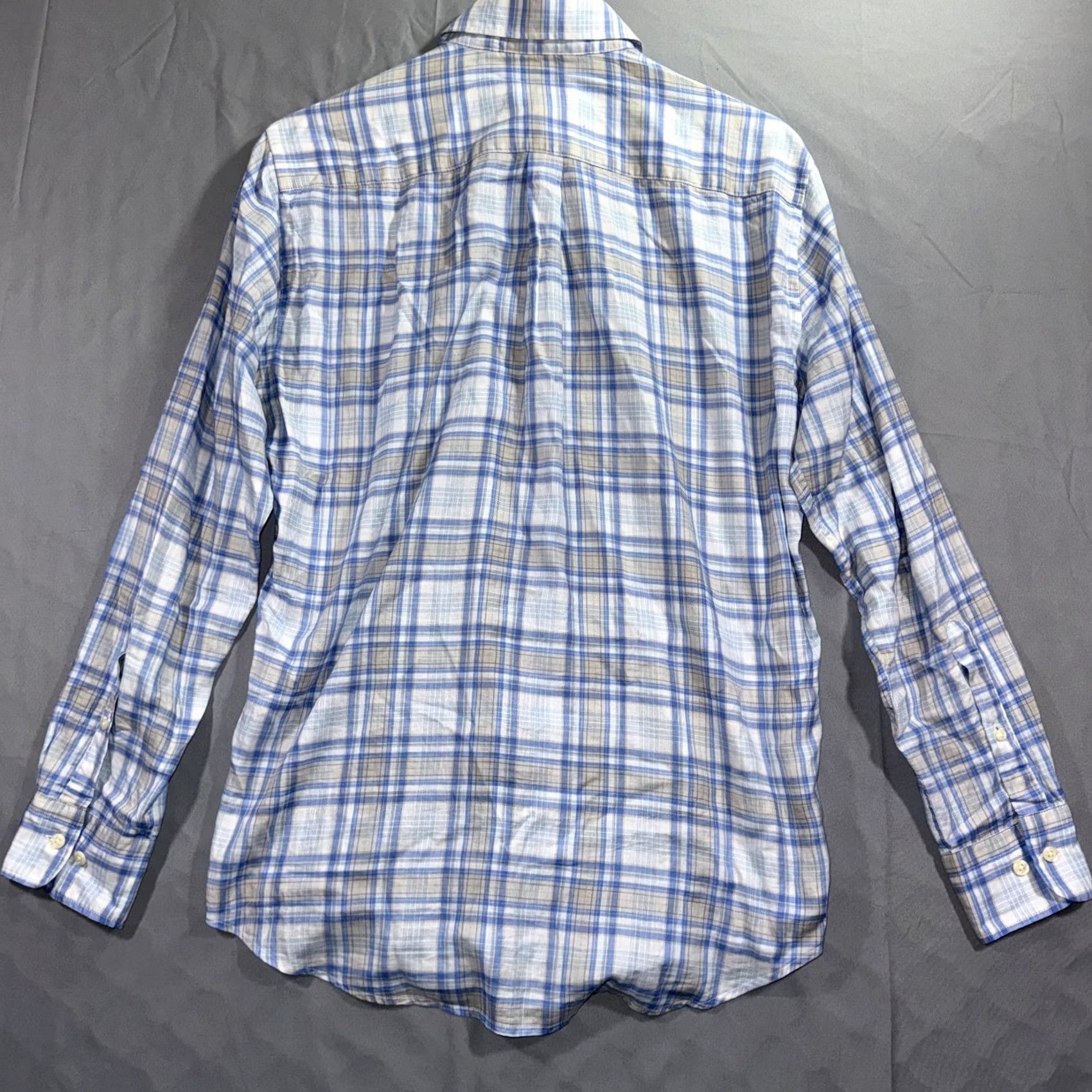 Peter Millar Peter Millar Shirt Mens Medium Blue Tan Plaid Button Front Long Sleeve Casual Shirt Size US M / EU 48-50 / 2 - 2 Thumbnail