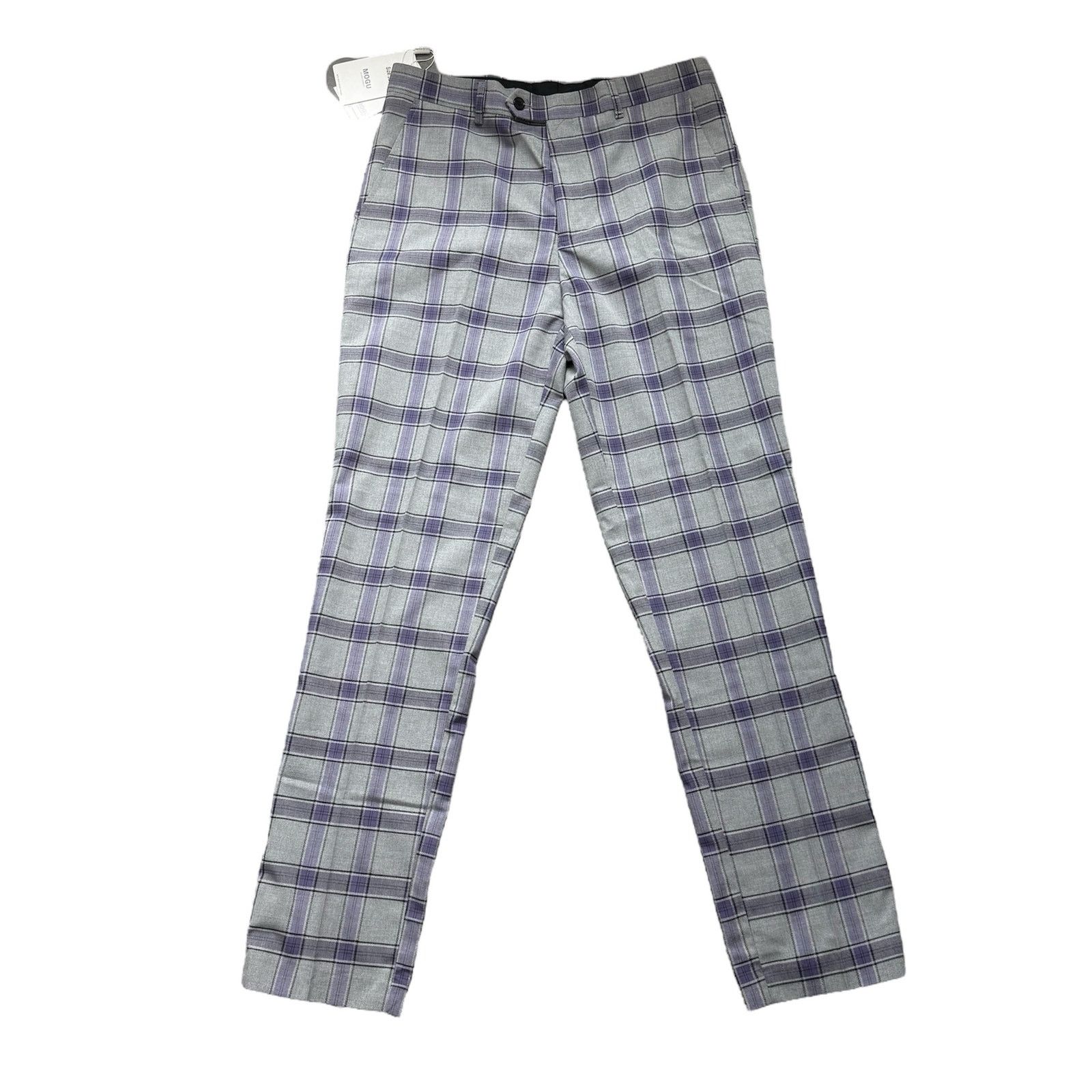 Other NWT Mens 32 Gray Purple Plaid Flat Front Casual Dress Pants Size US 32 / EU 48 - 2 Thumbnail