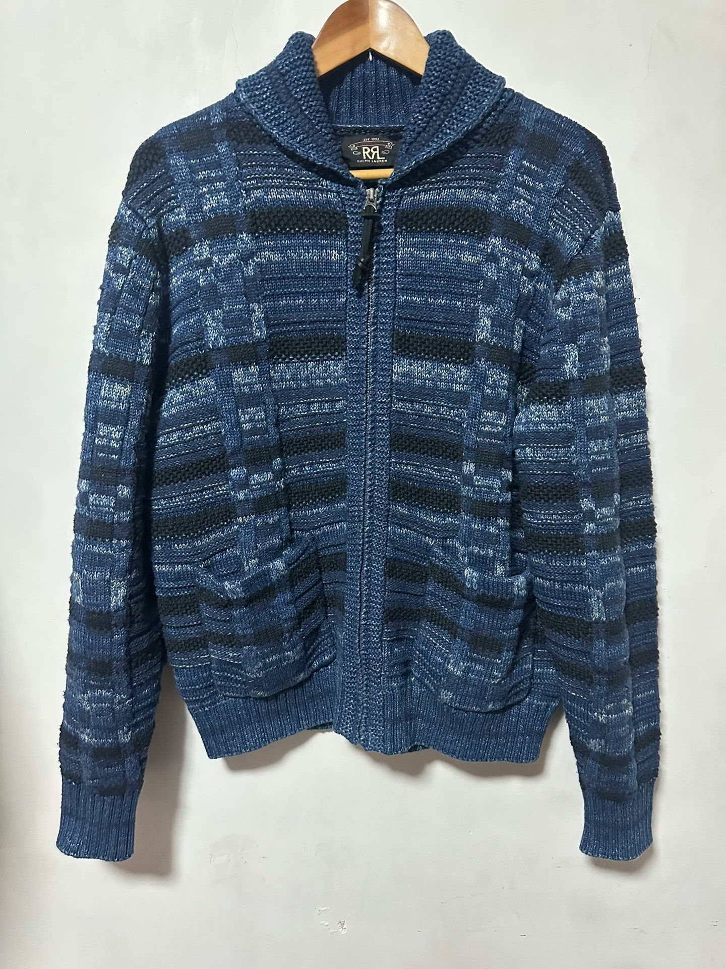RRL Ralph Lauren RRL Indigo Dyed Shawl Collar Zip Cardigan Size US M / EU 48-50 / 2 - 1 Thumbnail