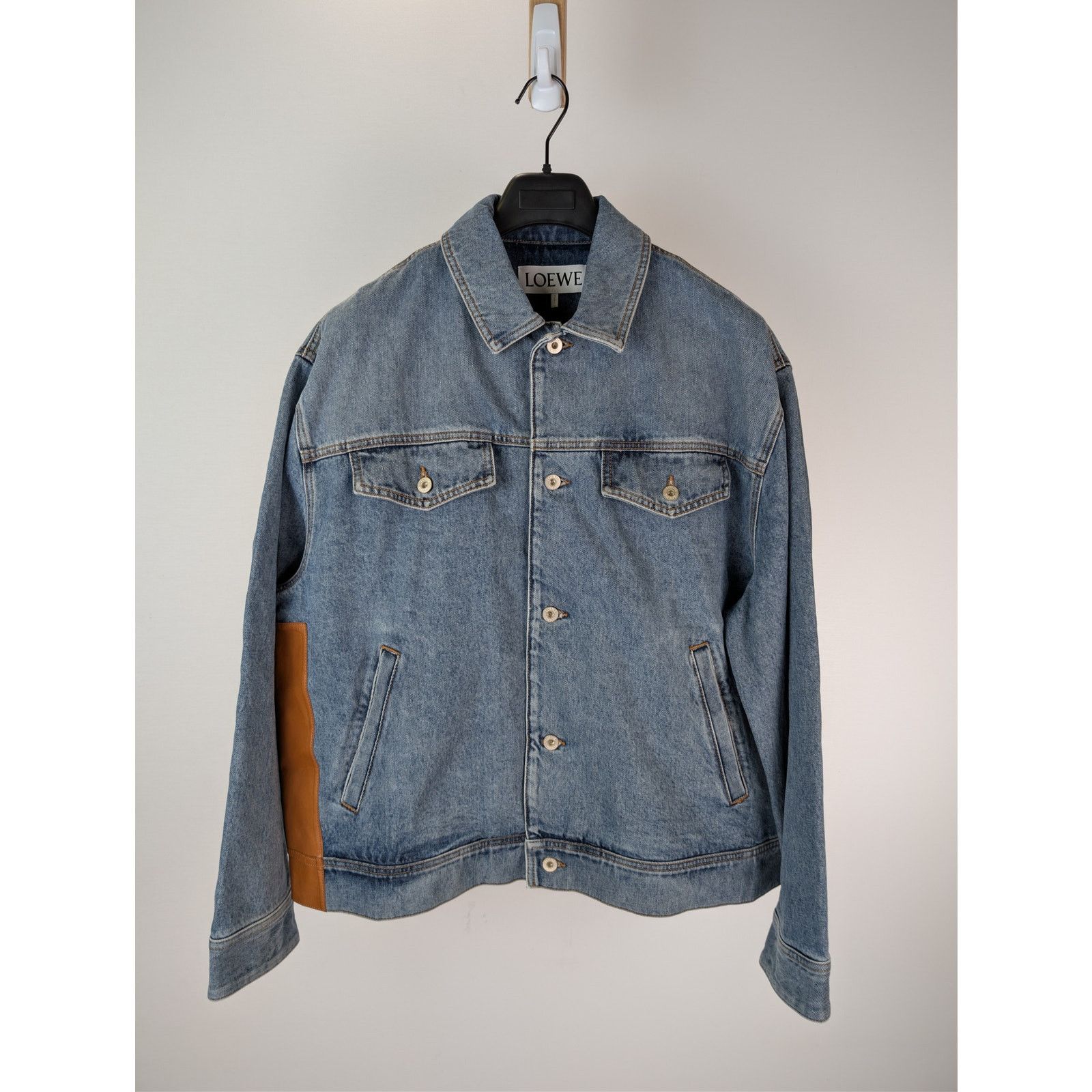 Loewe o1rshd1 Contrast Leather Panelling Denim Jacket in Blue Size US L / EU 52-54 / 3 - 7 Thumbnail