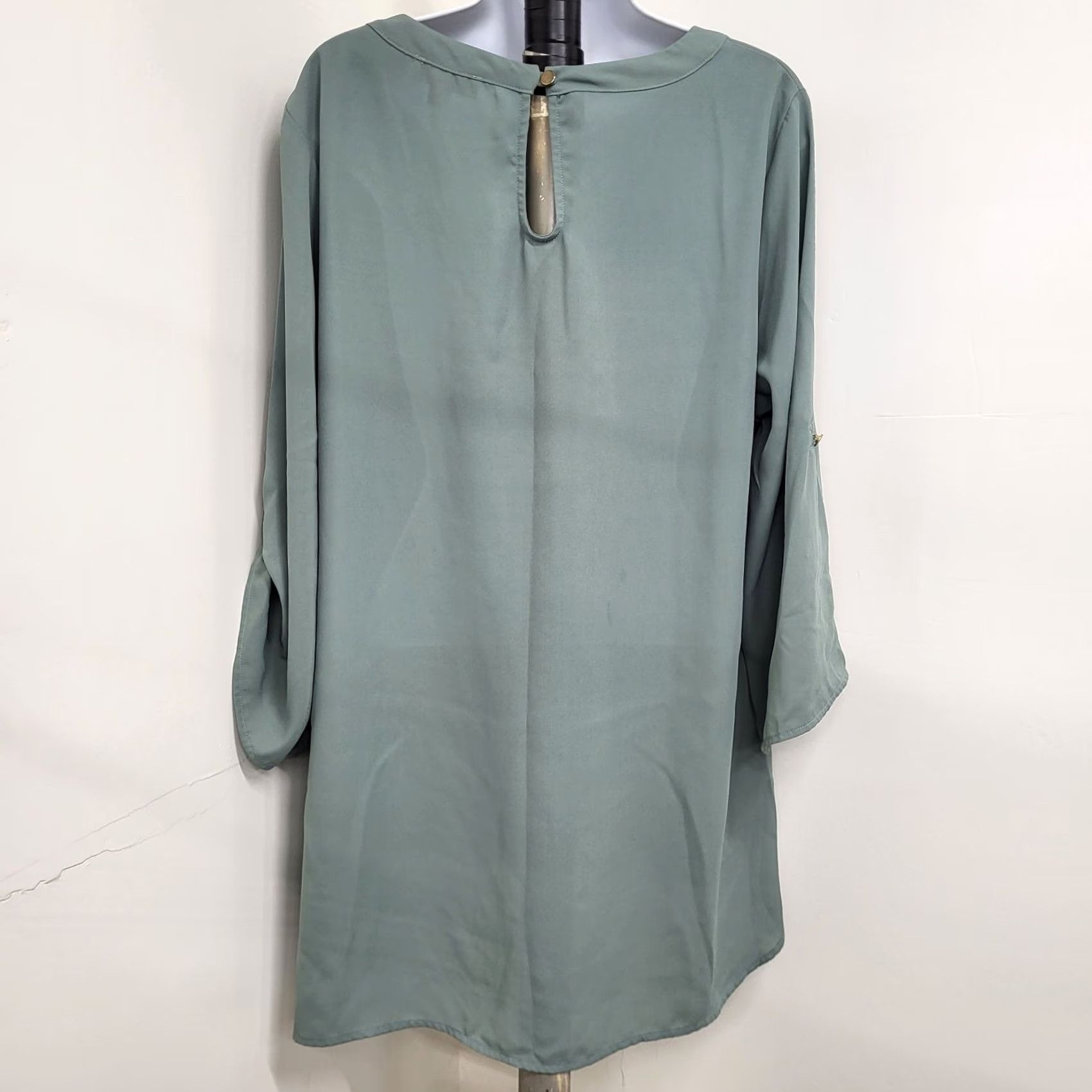 Vintage Misia Blouse Shirt Women's L Sage Green Lightweight Keyhole Short Sleeve Shirt Size L / US 10 / IT 46 - 2 Thumbnail