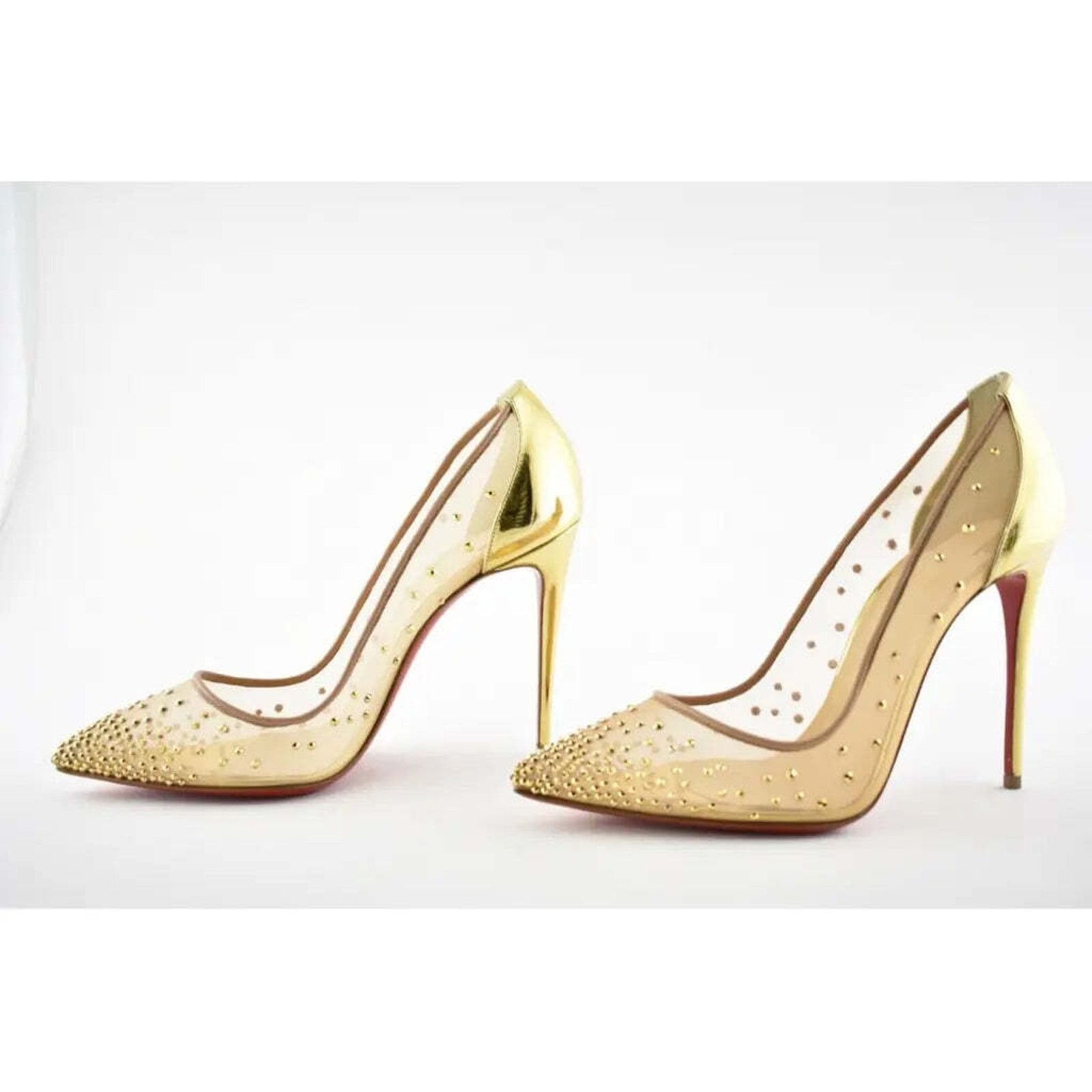 Christian Louboutin Follies Strass 100 Gold Mesh Crystal Pigalle Heel Pump 39.5 Size US 9.5 / IT 39.5 - 9 Thumbnail