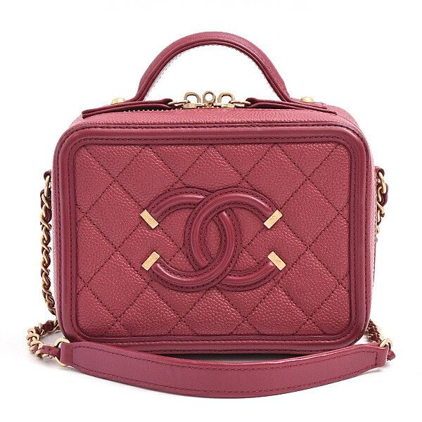 Chanel Chanel Cc Filigree Caviar Shoulder Bag Leather Vanity Bag A93343 in Red, Women's
