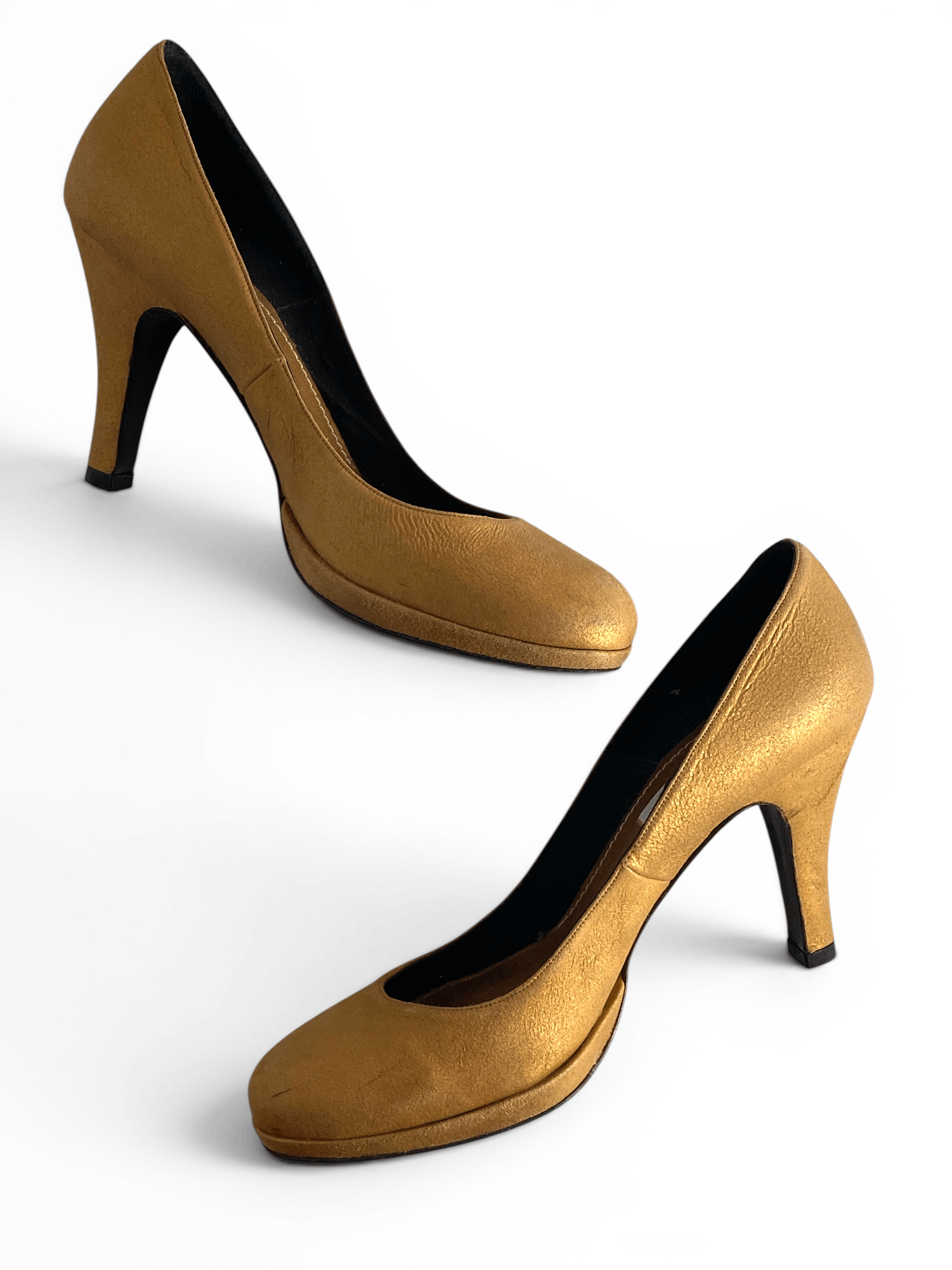 Lanvin Lanvin Gold Metallic Leather Women Heels Pumps Shoes Size US 7.5 / IT 37.5 - 6 Thumbnail