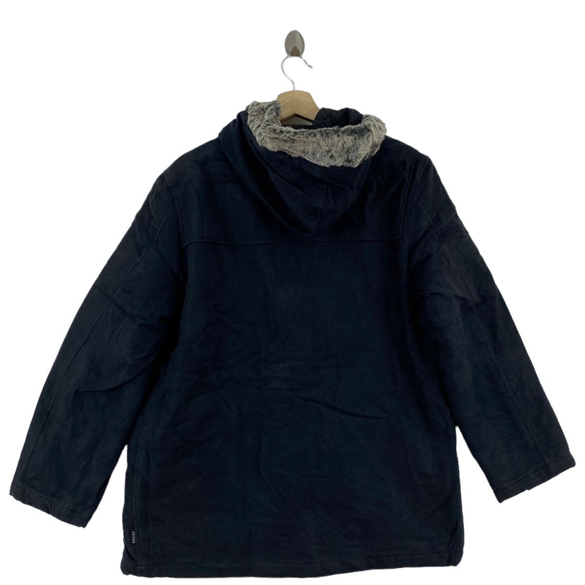 Guess × Vintage Vintage 90s GUESS OUTERWEAR Black Hooded Duffle Coat Jacket Size US M / EU 48-50 / 2 - 2 Thumbnail