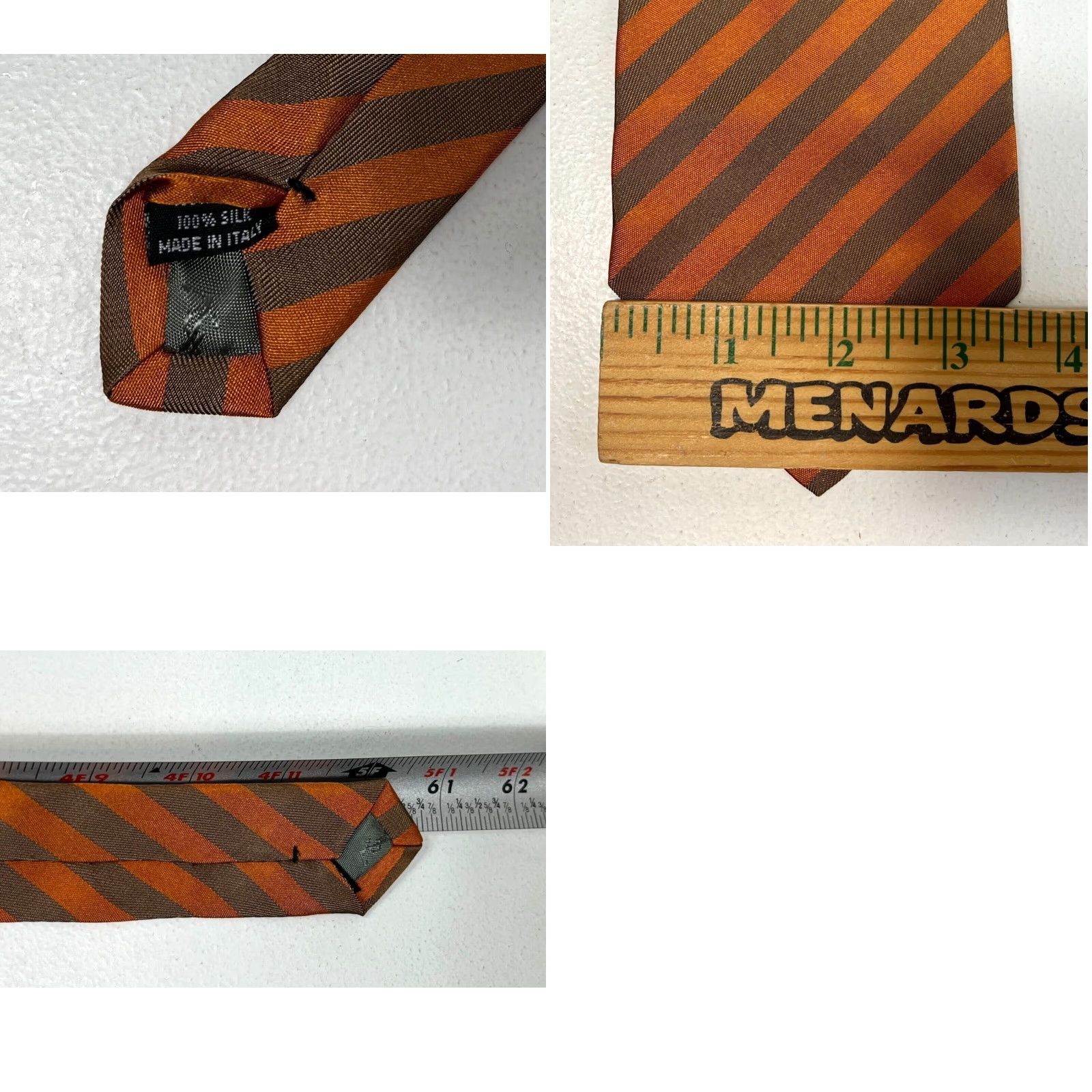 Yves Saint Laurent VINTAGE Yves Saint Laurent Men's Tie Stripes 100% Silk Made in Italy Long 61" Orange & Brown Mens Size ONE SIZE - 8 Thumbnail