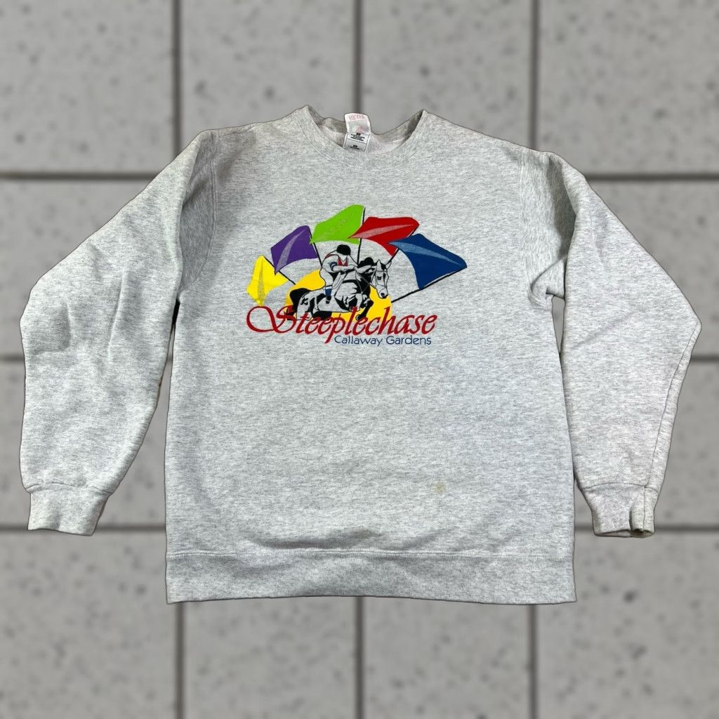 Callaway VINTAGE Steeplechase Callaway Gardens Horse Racing Grey Sweatshirt M Men Pullover Graphic Print Racing Size US M / EU 48-50 / 2 - 1 Thumbnail
