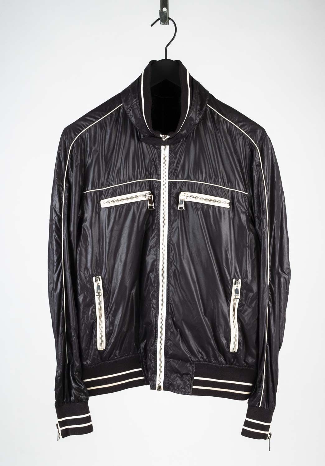 image of Dolce Gabbana Light Men Black Bomber Jacket Size 52 (M/l) S