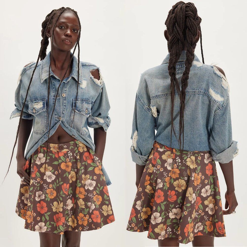 Free People NWT New Free People Dahlia Printed Circle Mini Skirt In Cho Size 26" / US 2 / IT 38 - 1 Thumbnail