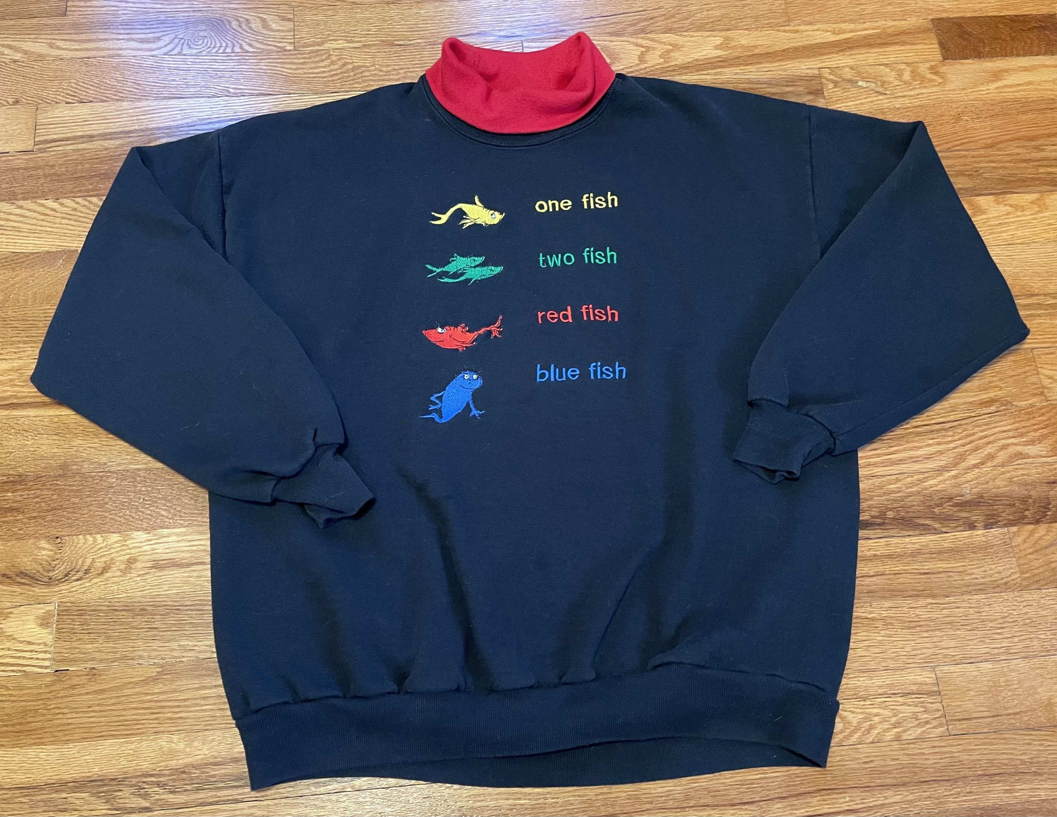 image of 80S/90S Dr. Suess XL Jerzees Turtleneck Sweatshirt in Blue, Men's