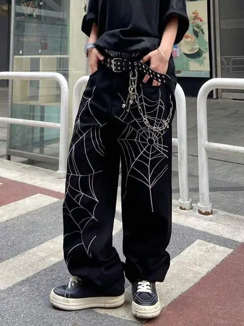 Jean SpiderWeb VINTAGE Y2K baggy jeans pants Size US 34 / EU 50 - 4 Thumbnail