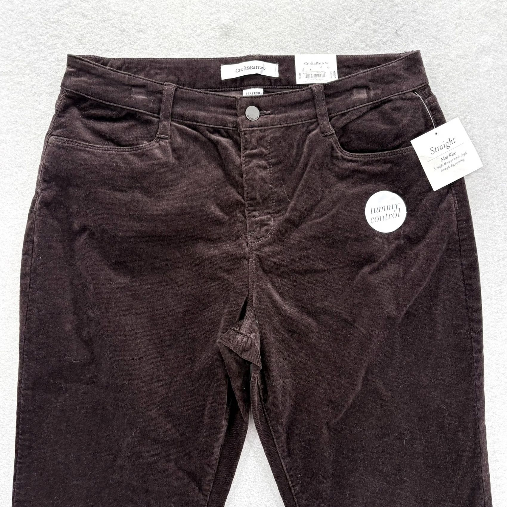 Croft & Barrow Croft & Barrow Womens 14 Short Brown Corduroy Pants Stretch Tummy Control NWT Size 36" / US 14 / IT 50 - 2 Thumbnail