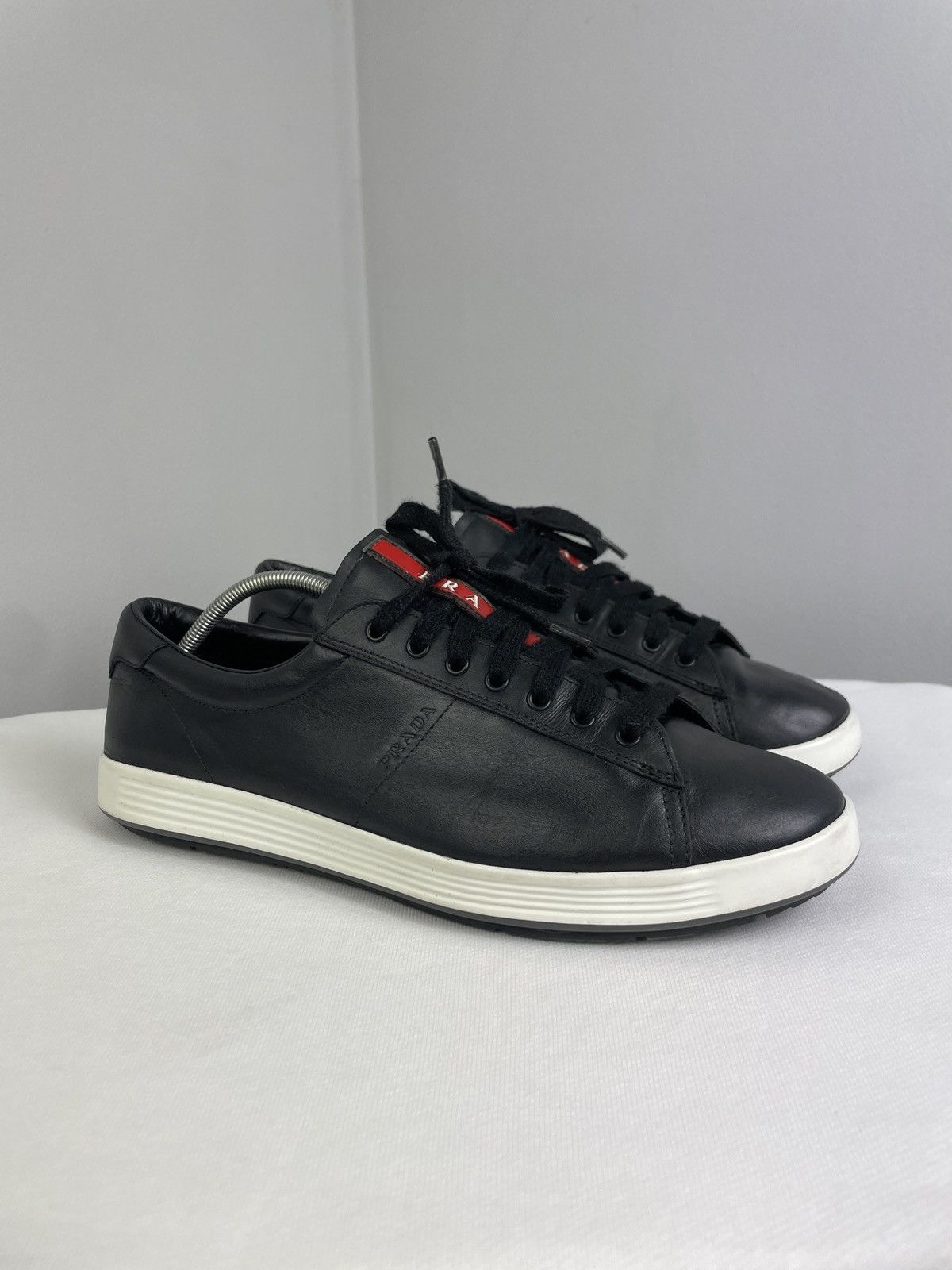 Prada Prada Linea Rossa Black Leather Sneakers – Vitello Plume Size US 8 / EU 41 - 1 Thumbnail