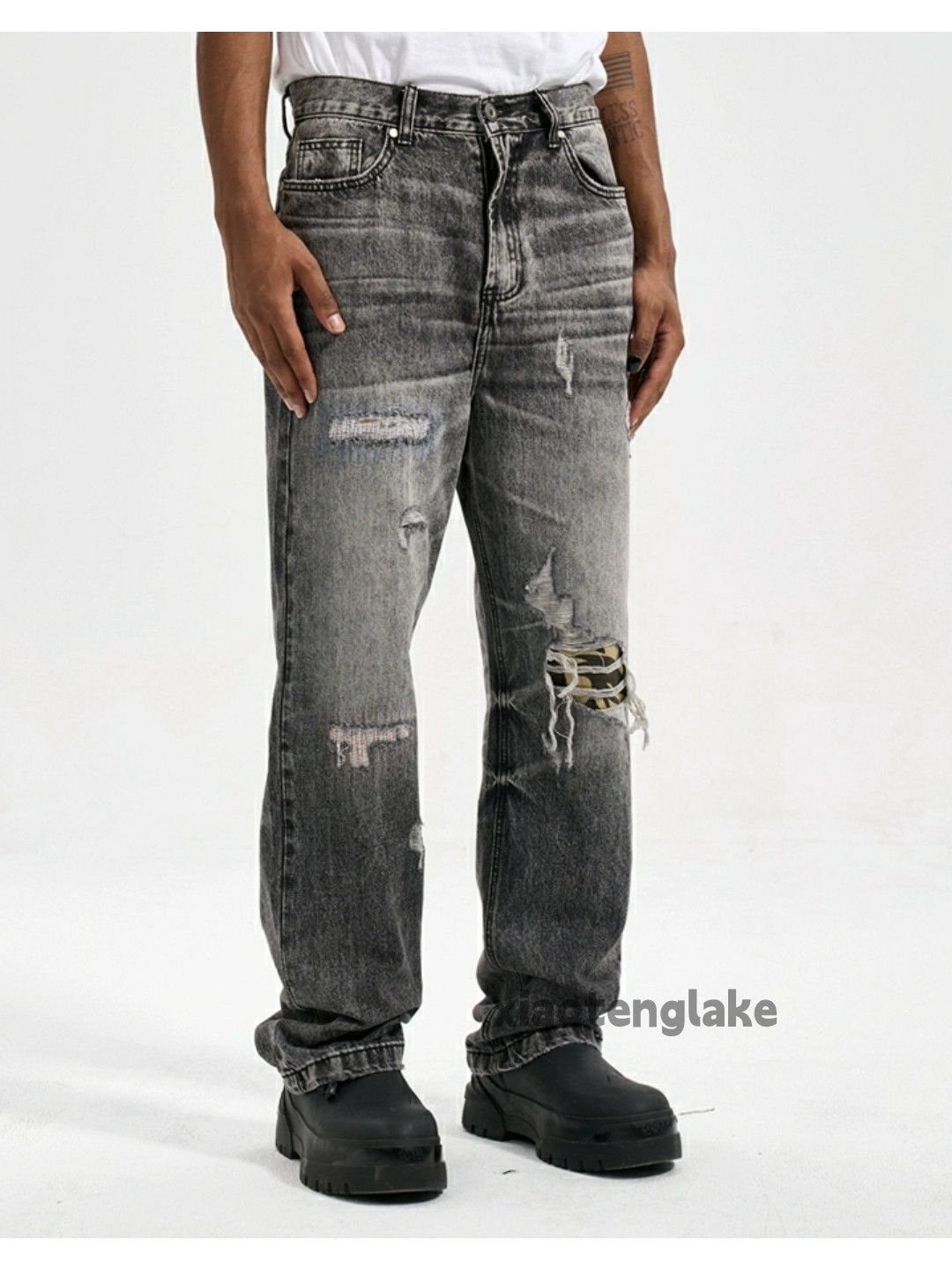 Jean × Vintage washed faded loose baggy ripped damaged jeans Size US 34 / EU 50 - 6 Thumbnail
