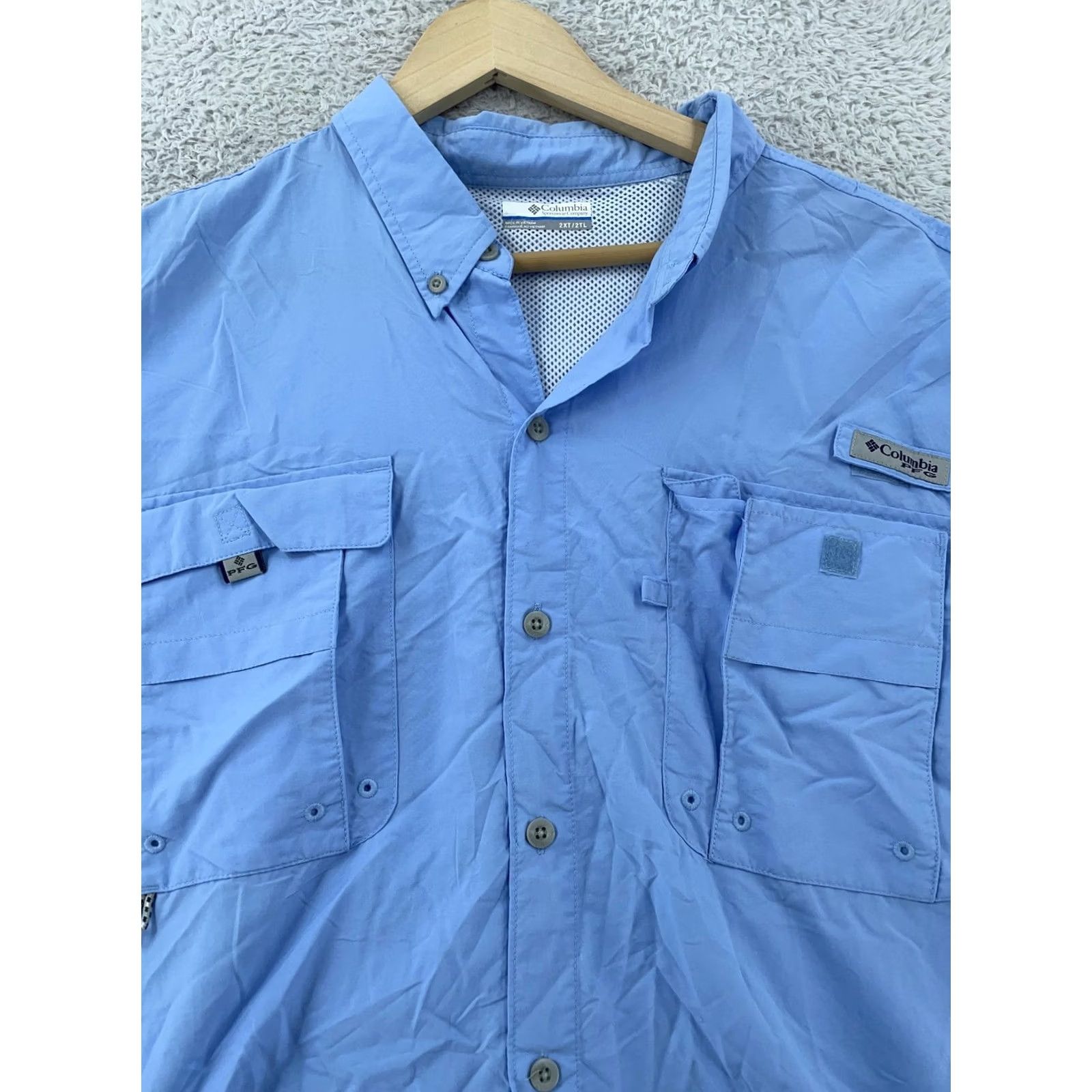 All Blues Columbia Shirt Men 2XL Tall Blue PFG Omni-Shade Short Sleeve Button-Up Breathable Fishing Vented Back Casual Travel Size US XXL / EU 58 / 5 - 2 Thumbnail