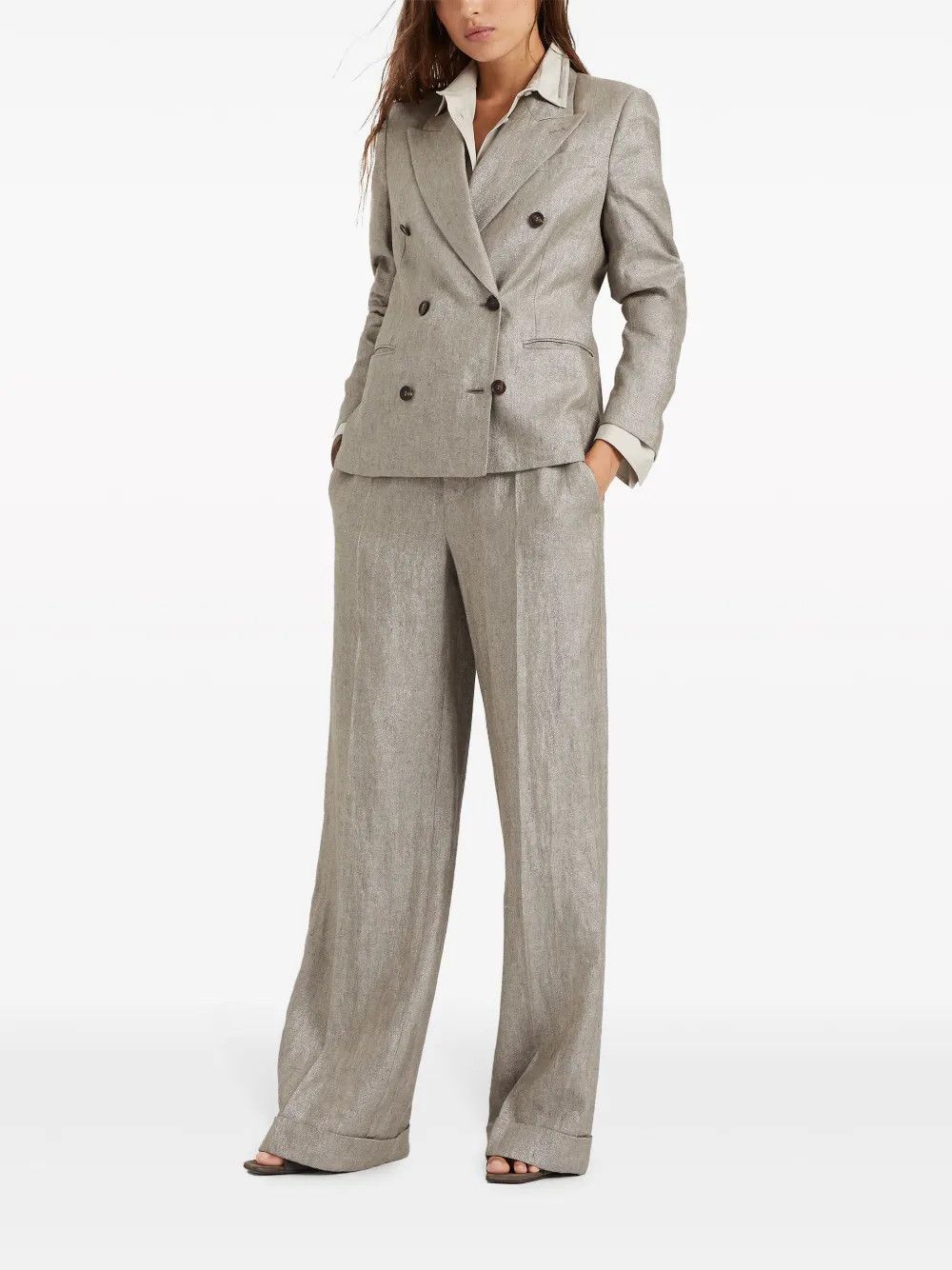 Brunello Cucinelli o1w1db10825 Woven Jacket Wool in Brown/Overflow Size L / US 10 / IT 46 - 2 Thumbnail