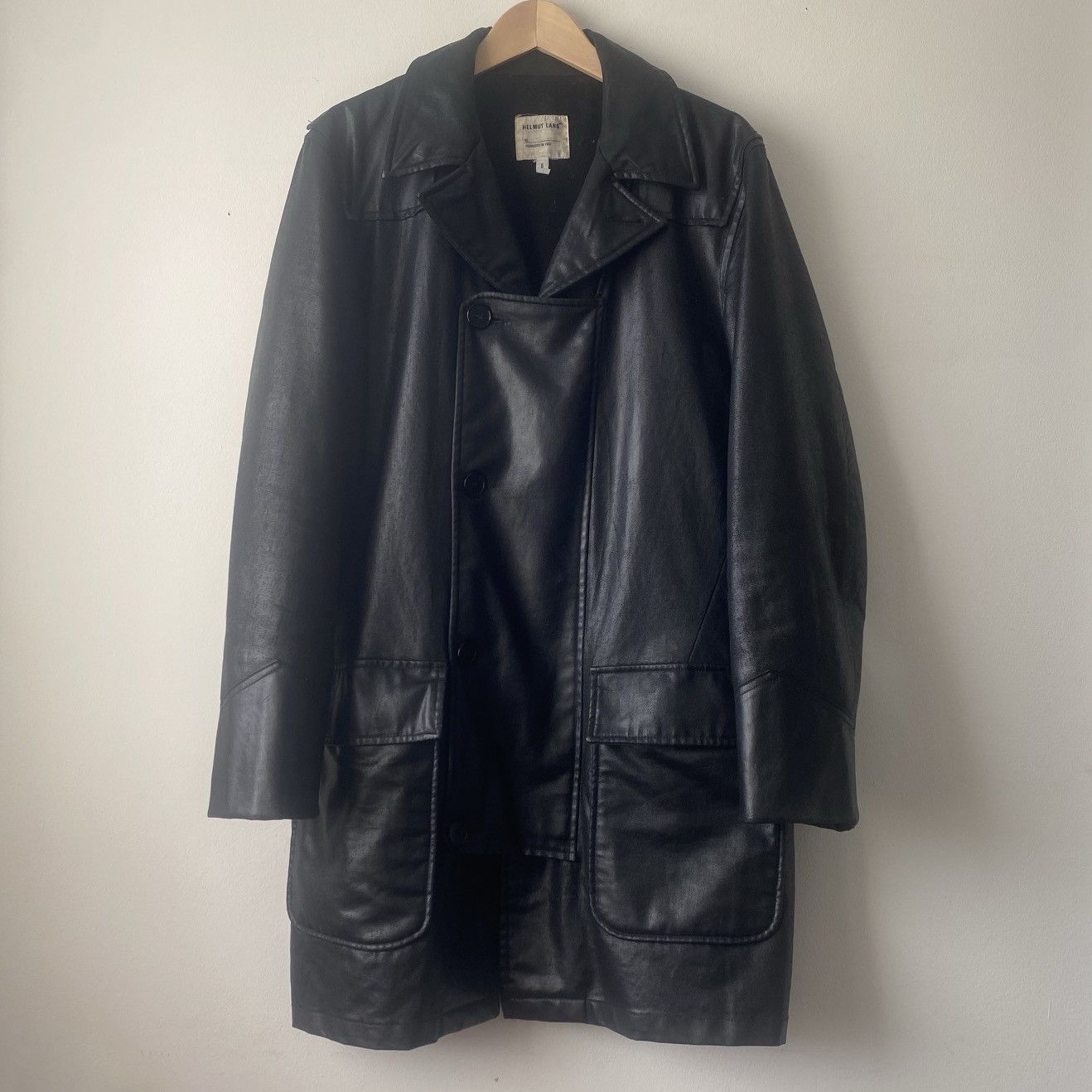 image of Ultra Vintage 1997 Helmut Lang Wax Coated Black Coat, Men's (Size Medium)