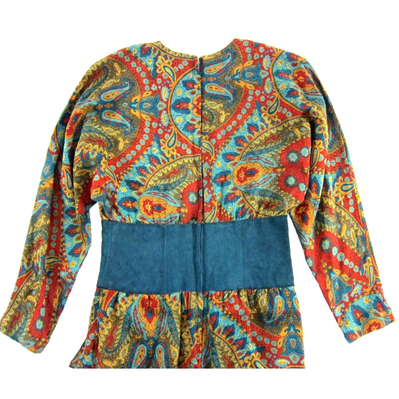 Vintage Vtg Gillian 80's 100% Silk Blue Dress Long Sleeve Floral 8 Size M / US 6-8 / IT 42-44 - 6 Thumbnail