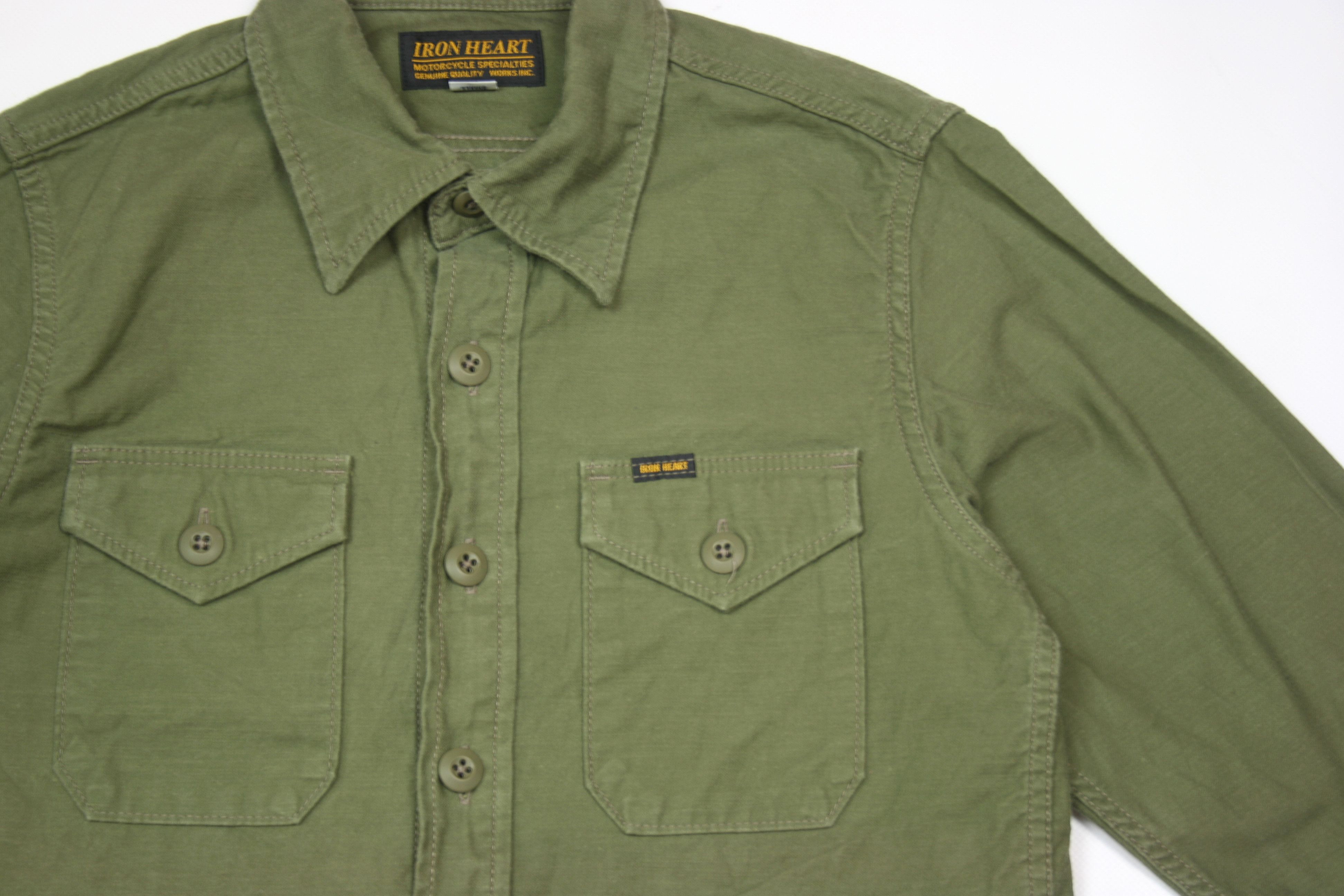 Iron Heart IHSH-328-GRN - 7oz Back Satin Military CPO Shirt Green Size US S / EU 44-46 / 1 - 4 Thumbnail