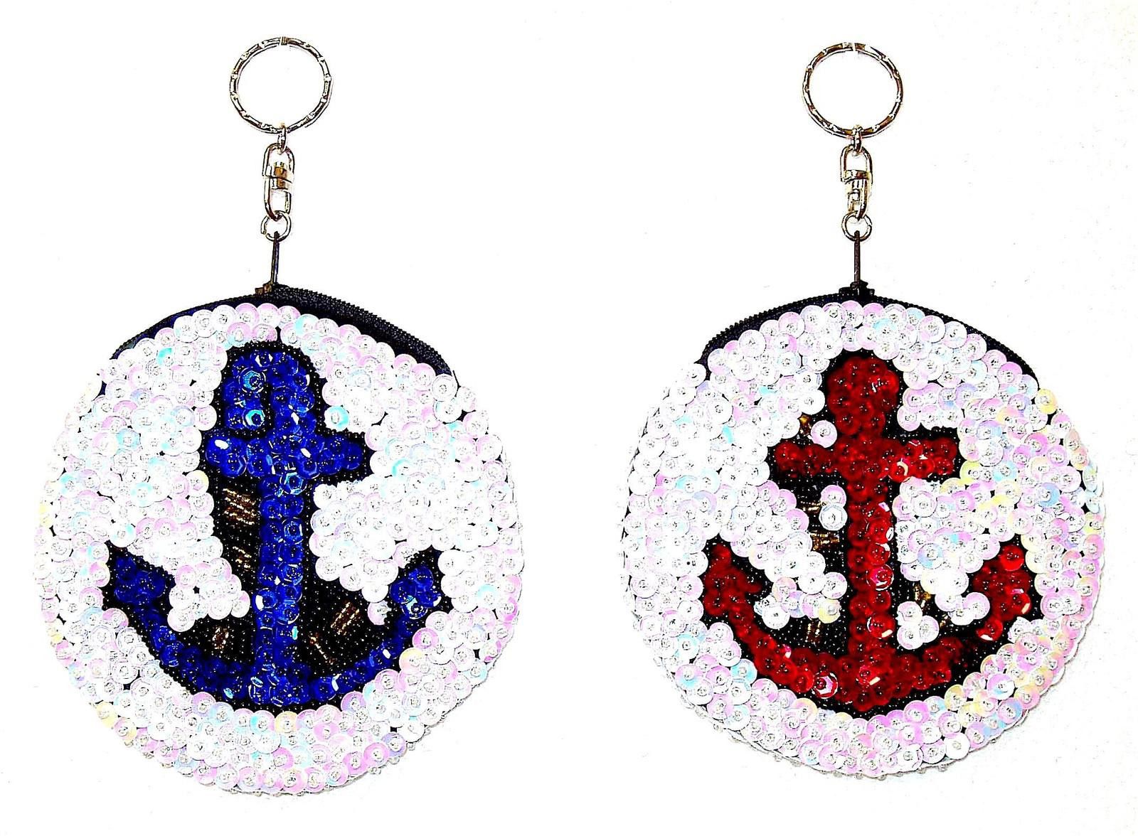 Designer Sequin Beaded Coin Purse Keychain Red & Blue Anchor Size ONE SIZE - 1 Preview