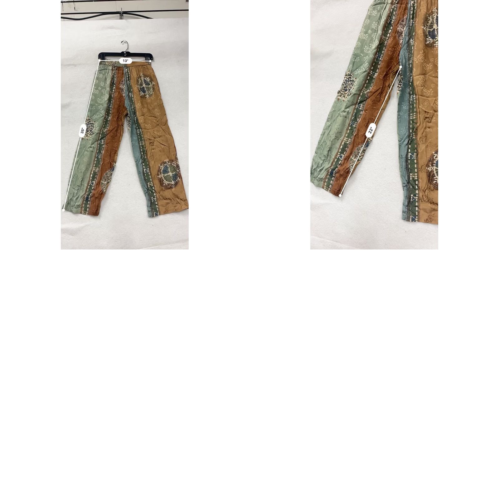 Globe-Trotter Globe Trotter Pants Women's M Green Patchwork Wide-Leg Rayon Boho Tie Elastic Waist Ankle Floral Medallion 8510 Size 32" / US 10 / IT 46 - 8 Thumbnail