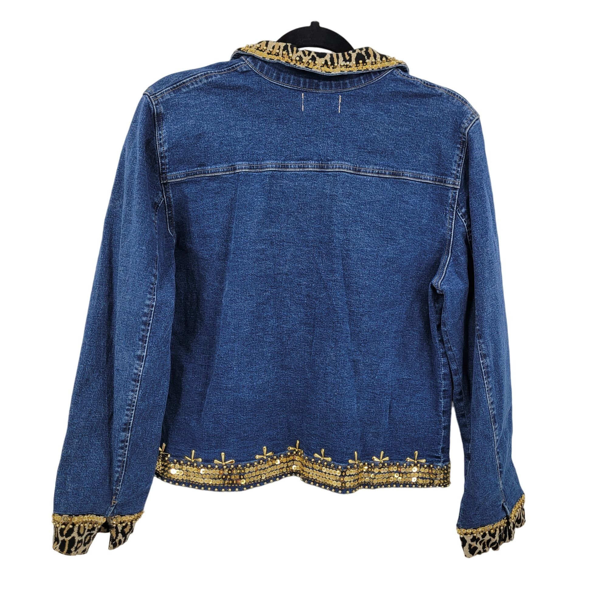 Vintage Vintage Mob Wife Denim Trucker Jacket M Leopard Gold Beaded Size M / US 6-8 / IT 42-44 - 2 Thumbnail