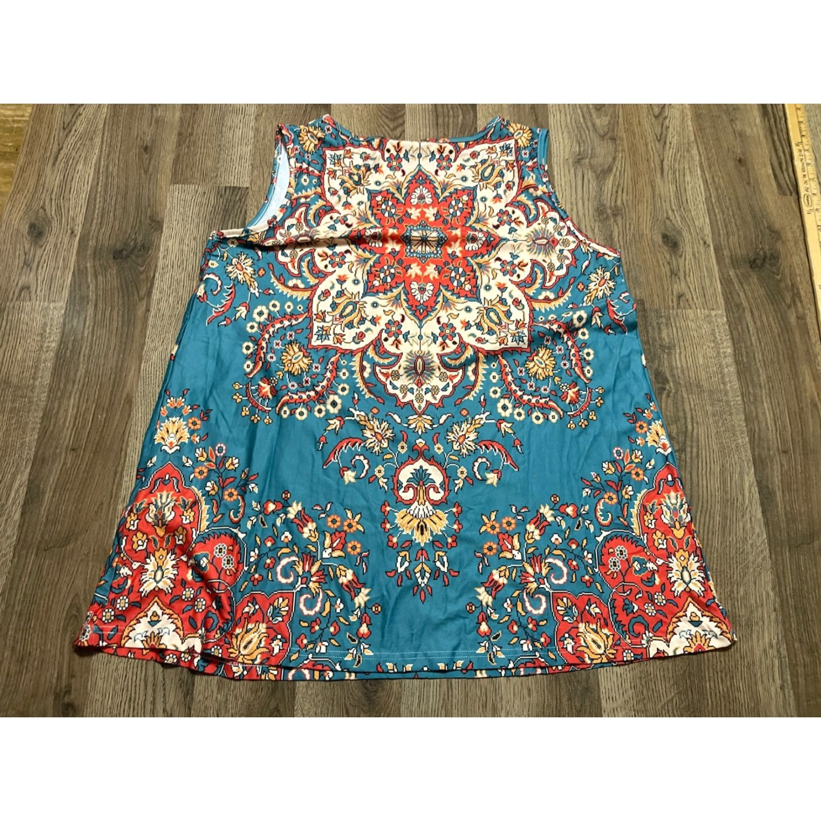 Vintage Sakurafina Tank Top Womens XL Floral Sleeveless V-Neck Shirt Blue Orange Red Casual Modern Size XL / US 12-14 / IT 48-50 - 2 Thumbnail