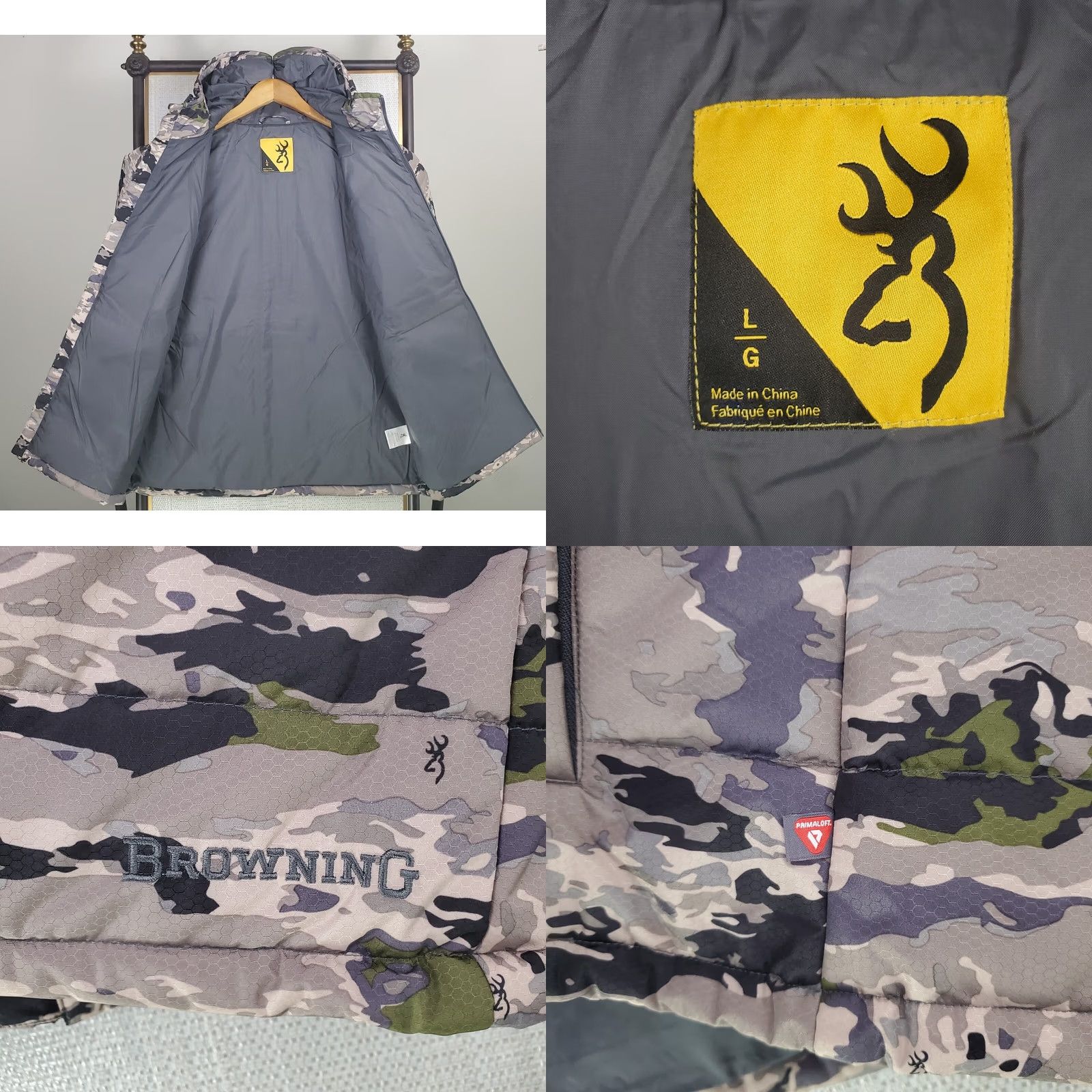 Vintage Browning Mens Full Zip Hooded Ovix Camouflage Primaloft Silver Insulated Jacket Training Weather Wear Jacket Size US L / EU 52-54 / 3 - 9 Thumbnail