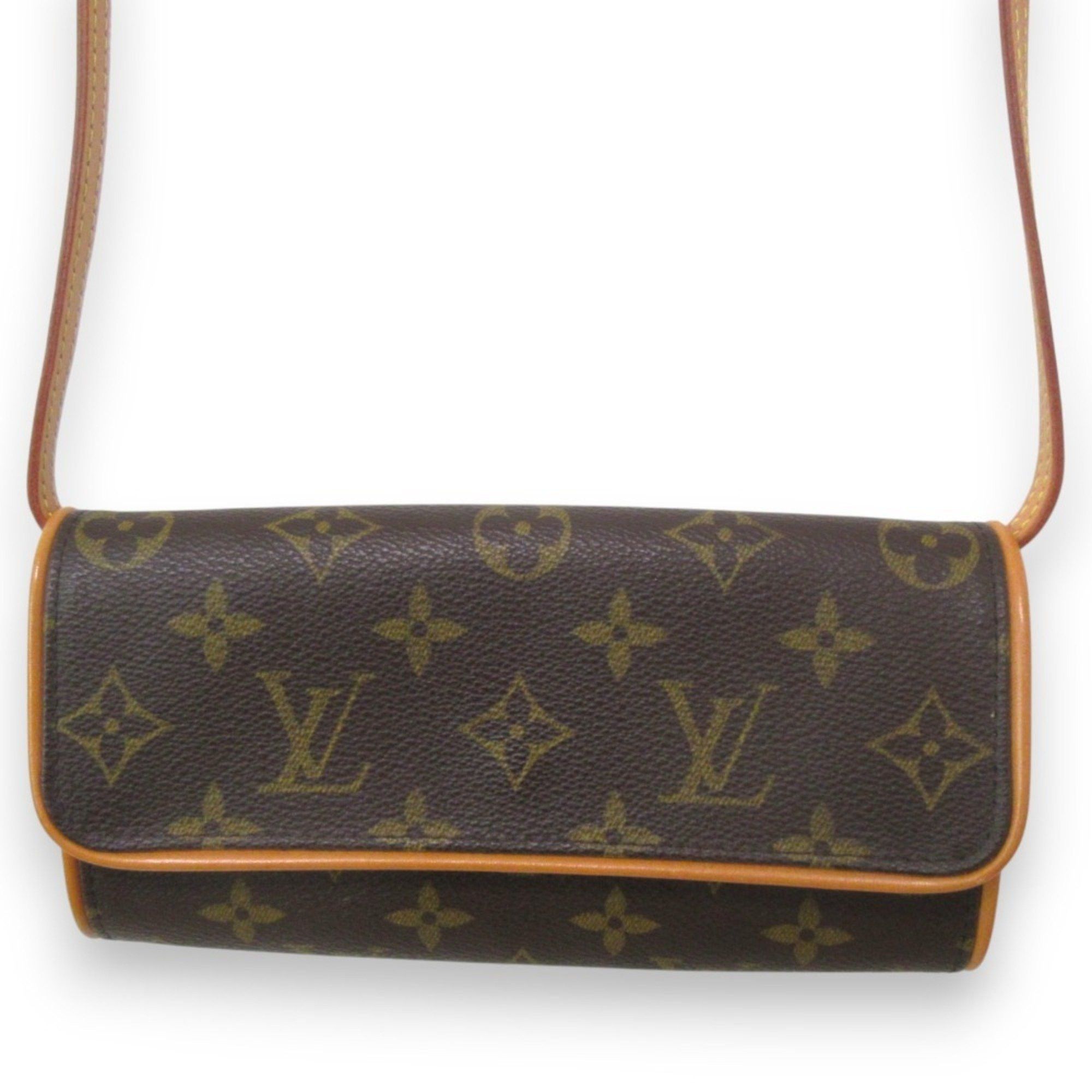 Louis Vuitton Pochette Twin Pm Monogram Canvas Shoulder Bag Pouch M51854 Brown Women's