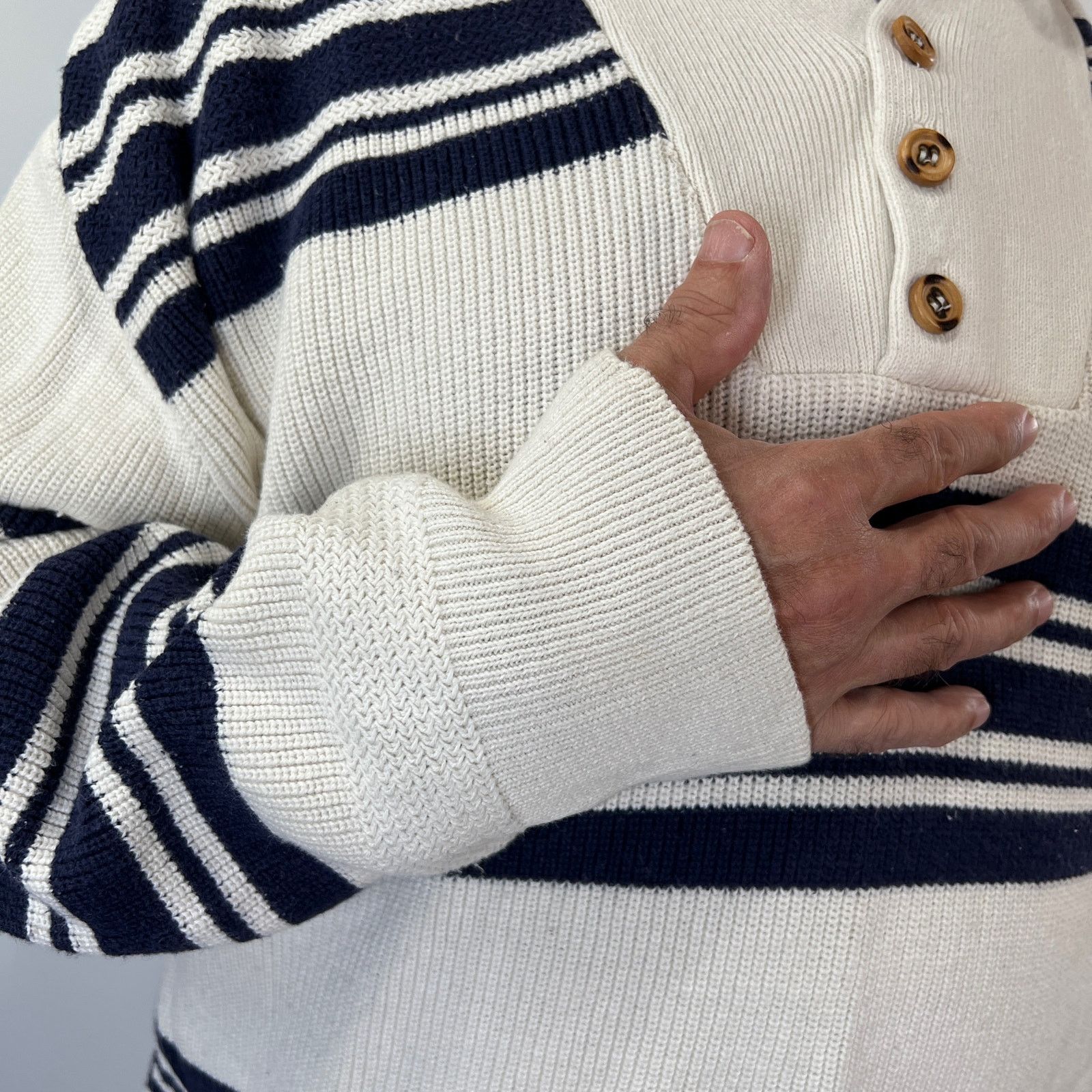 Eddie Bauer Vintage 90s Eddie Bauer Stripe Pullover Sweater Ivory Size US XL / EU 56 / 4 - 5 Thumbnail