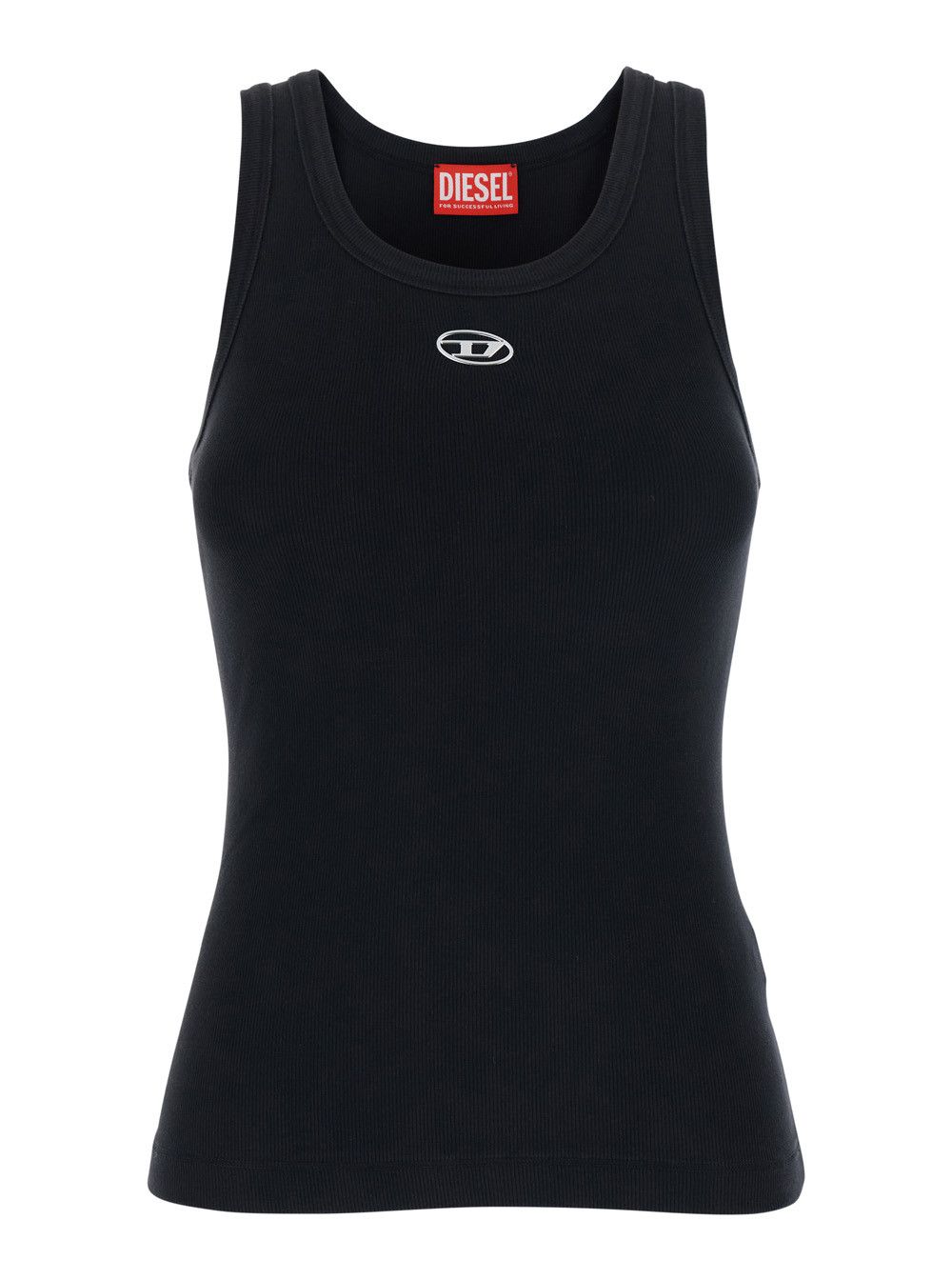 Diesel Top with DLogo on the Front in Black Ribbed Cotton for Women Size S / US 4 / IT 40 - 1 Thumbnail