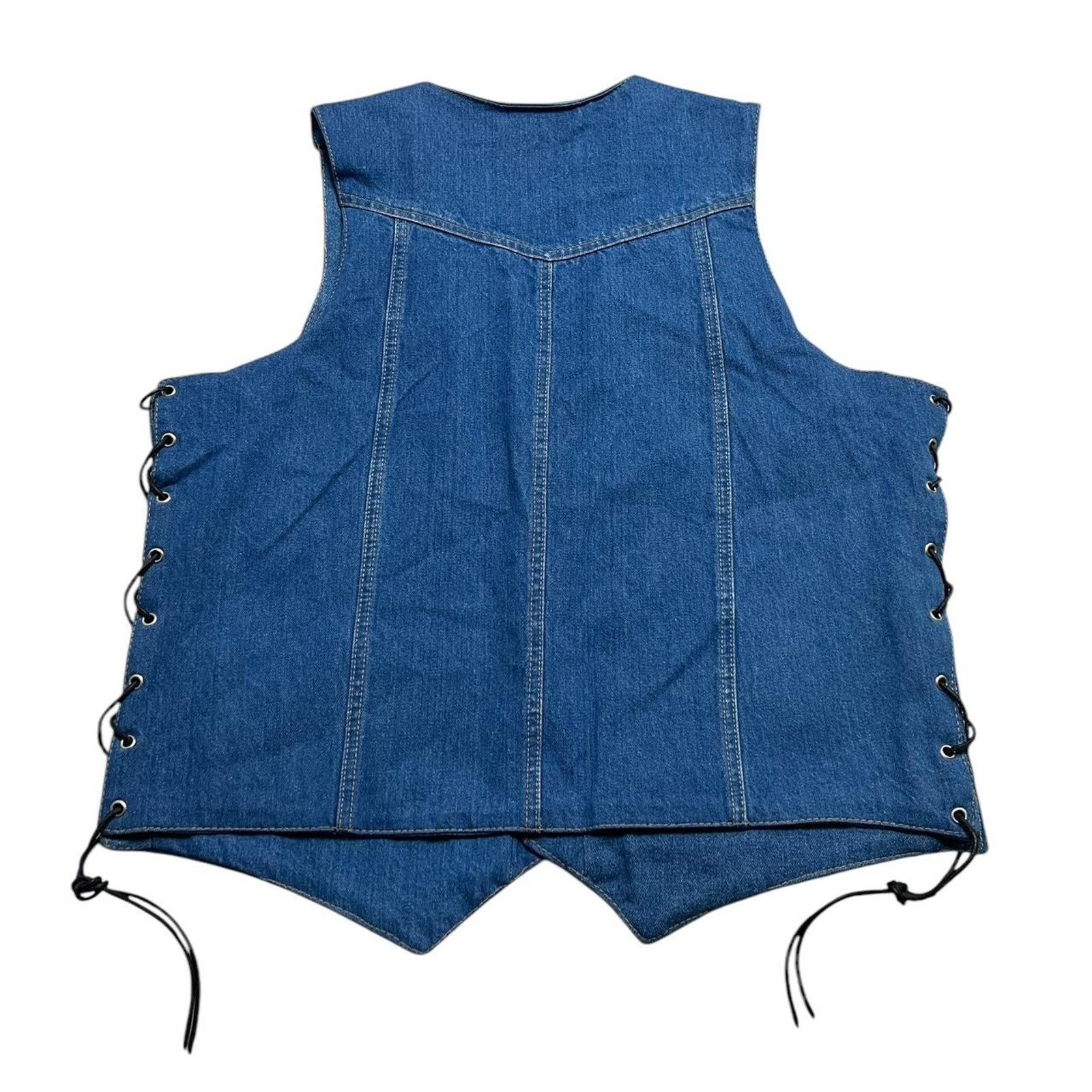 UNIK International Inc. Vintage‎ UNIK Denim Motorcycle Biker Denim Vest Lace Sz L Size US L / EU 52-54 / 3 - 15 Thumbnail