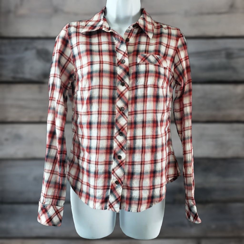 Gap Gap Button-Up Shirt Womens Small Red Plaid Long Sleeve Cotton Blend Size S / US 4 / IT 40 - 1 Thumbnail