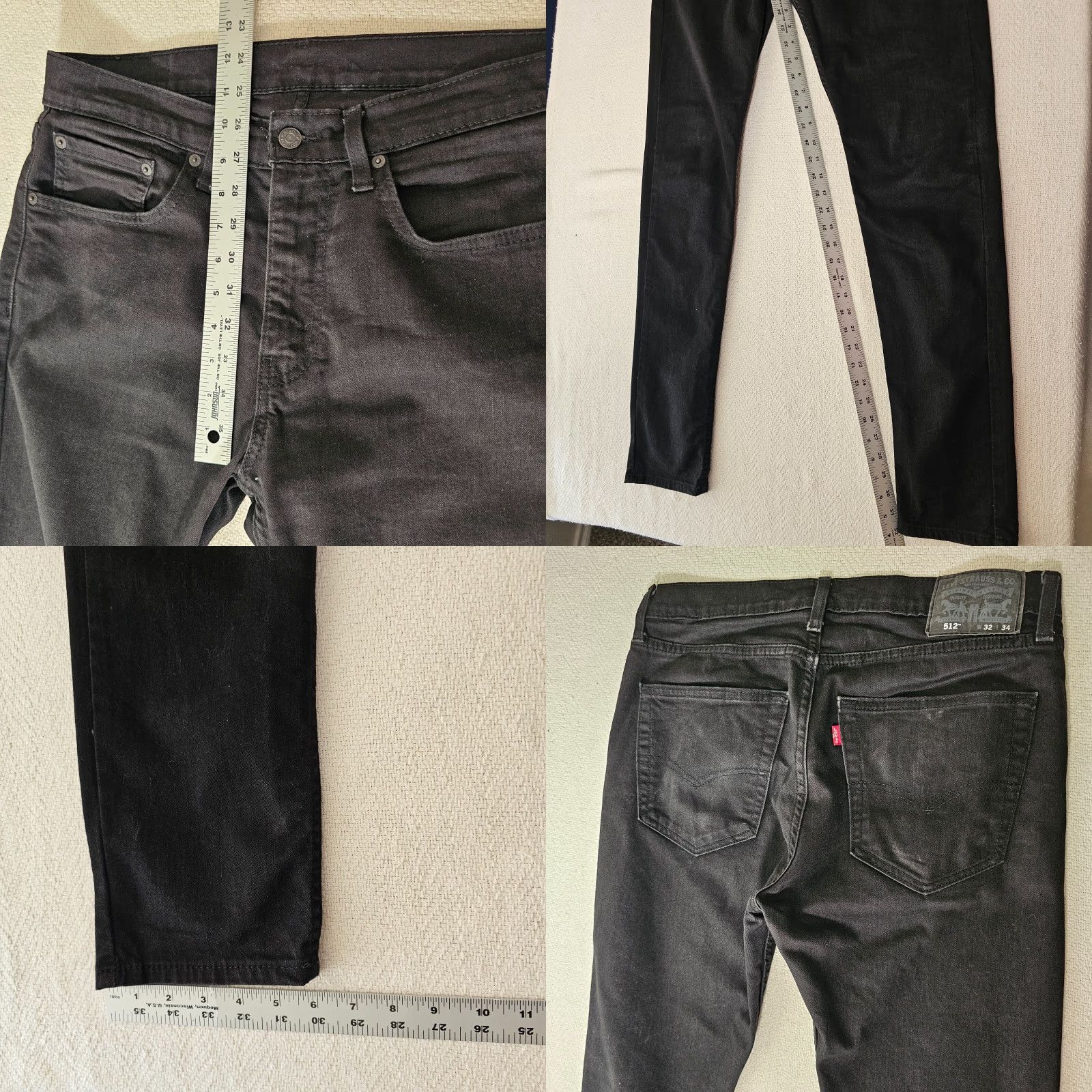 Levi's Levi's 512 Jeans Slim Regular 32x34 Dark Wash Black Denim Stretch Tapered Men’s Jeans - 5-Pocket Logo Button Zip Inseam 34 Mid Rise Mens Size US 32 / EU 48 - 8 Thumbnail