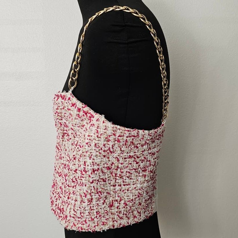 Alice + Olivia Alice +Olivia Cristi Pink Tweed Chain Bustier Crop Top 14 Size XL / US 12-14 / IT 48-50 - 5 Thumbnail