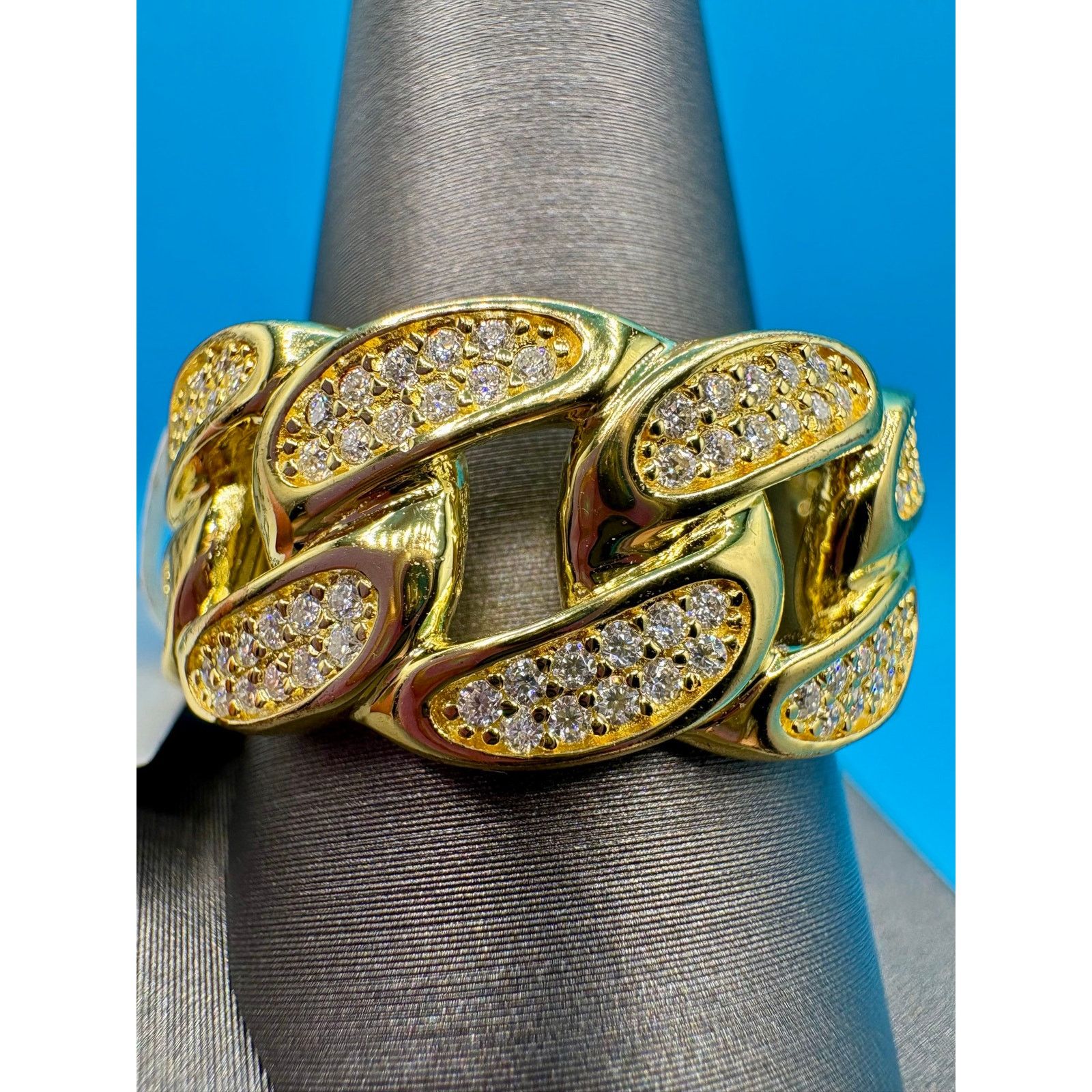 Jewelry NWT SZ. 12 (11.75)- 3CTW Moissanite Gold over 925 Cuban Ring Size ONE SIZE - 9 Thumbnail