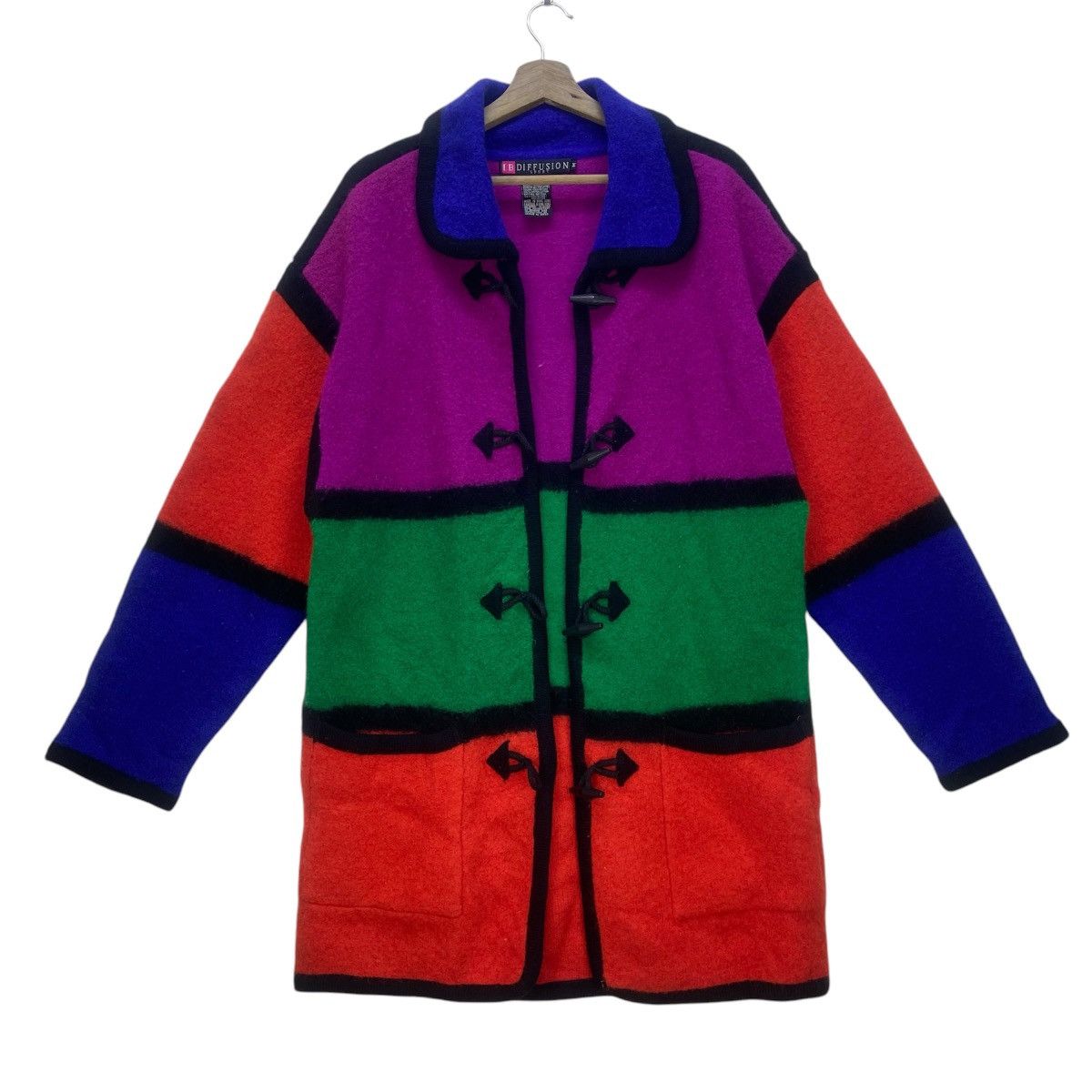 Japanese Brand 🔥I.B Diffusion Sport ColorBlock MultiColor Boiled Wool Coat Size M / US 6-8 / IT 42-44 - 2 Thumbnail