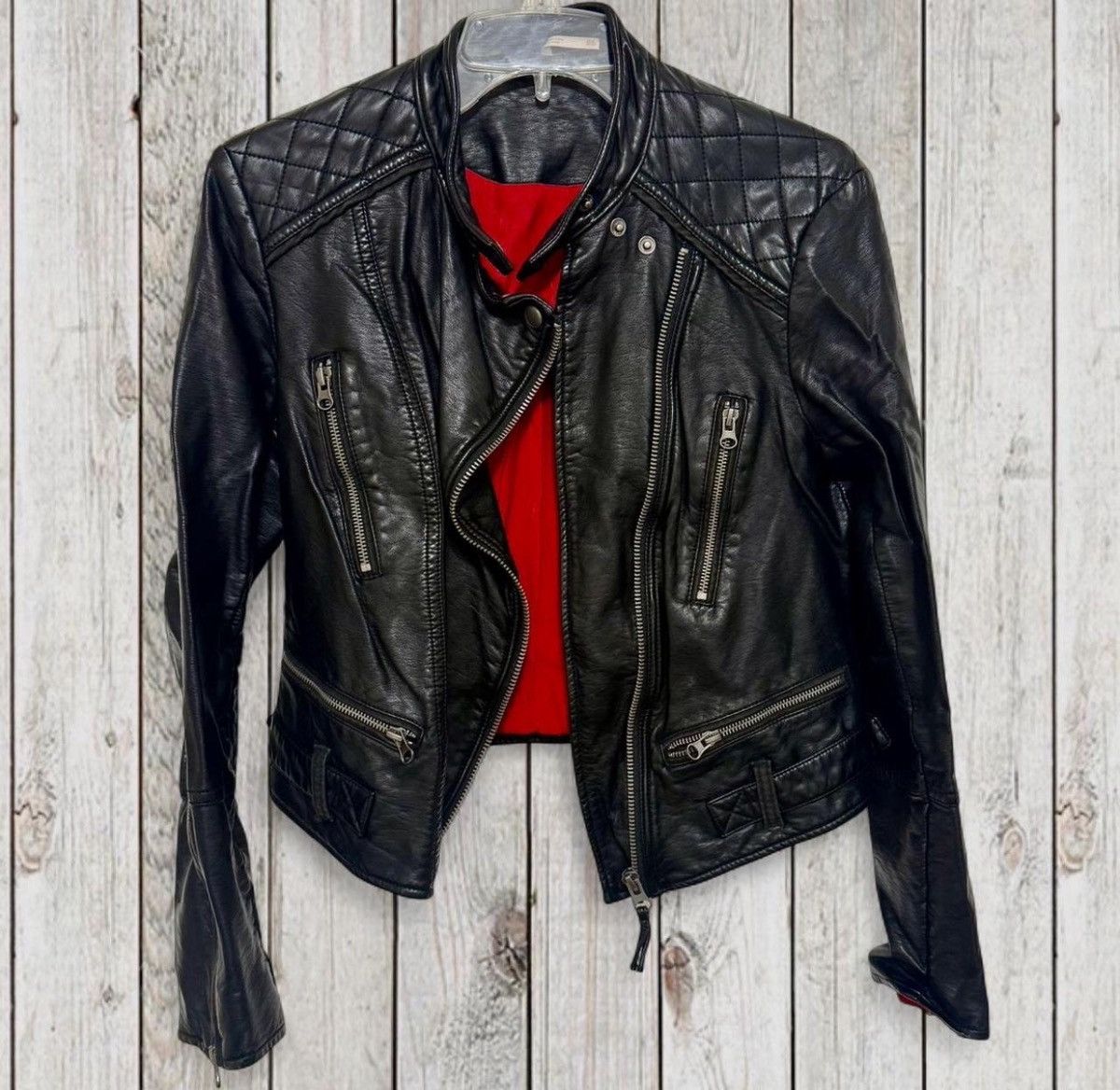 Free People Free People Vegan Leather Moto Jacket / Red Lining | Sz: XS Size XS / US 0-2 / IT 36-38 - 1 Thumbnail