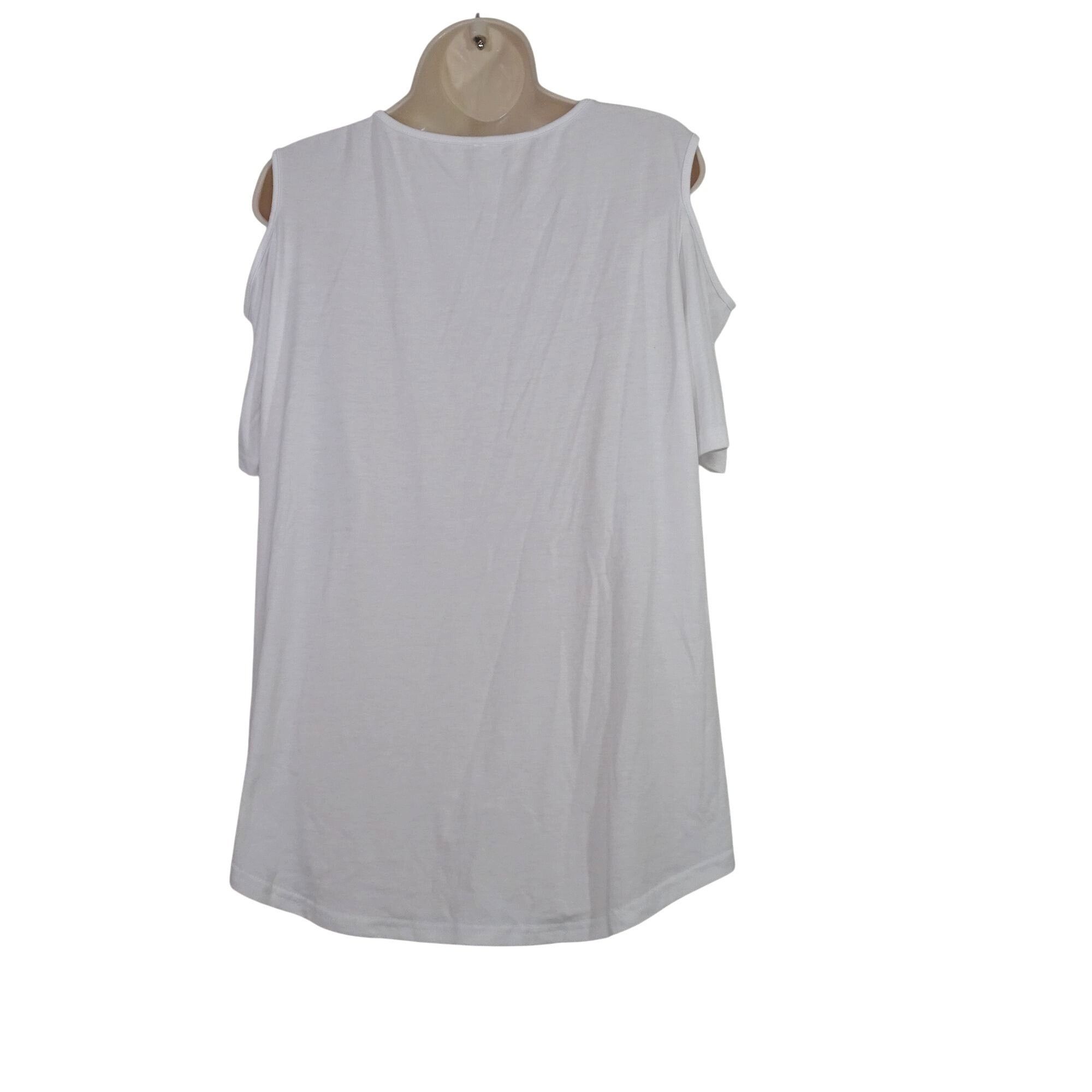 Other White Cold Shoulder V-Neck T-Shirt Women Size L Stretch Size L / US 10 / IT 46 - 3 Thumbnail
