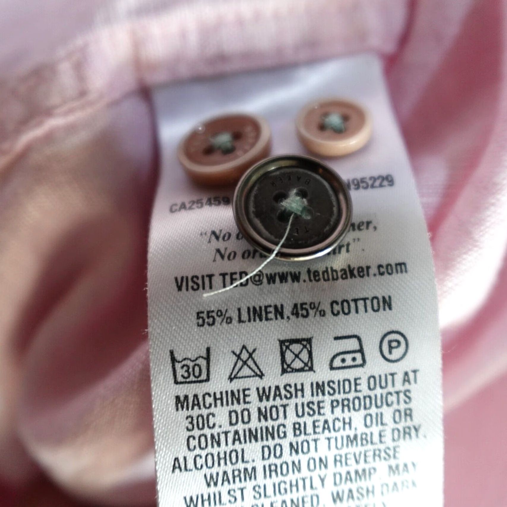 Ted Baker Ted Baker Shirt Large Pink Solid Linen Cotton Button-Up Long Sleeve Collared Regular Men Size US L / EU 52-54 / 3 - 5 Thumbnail