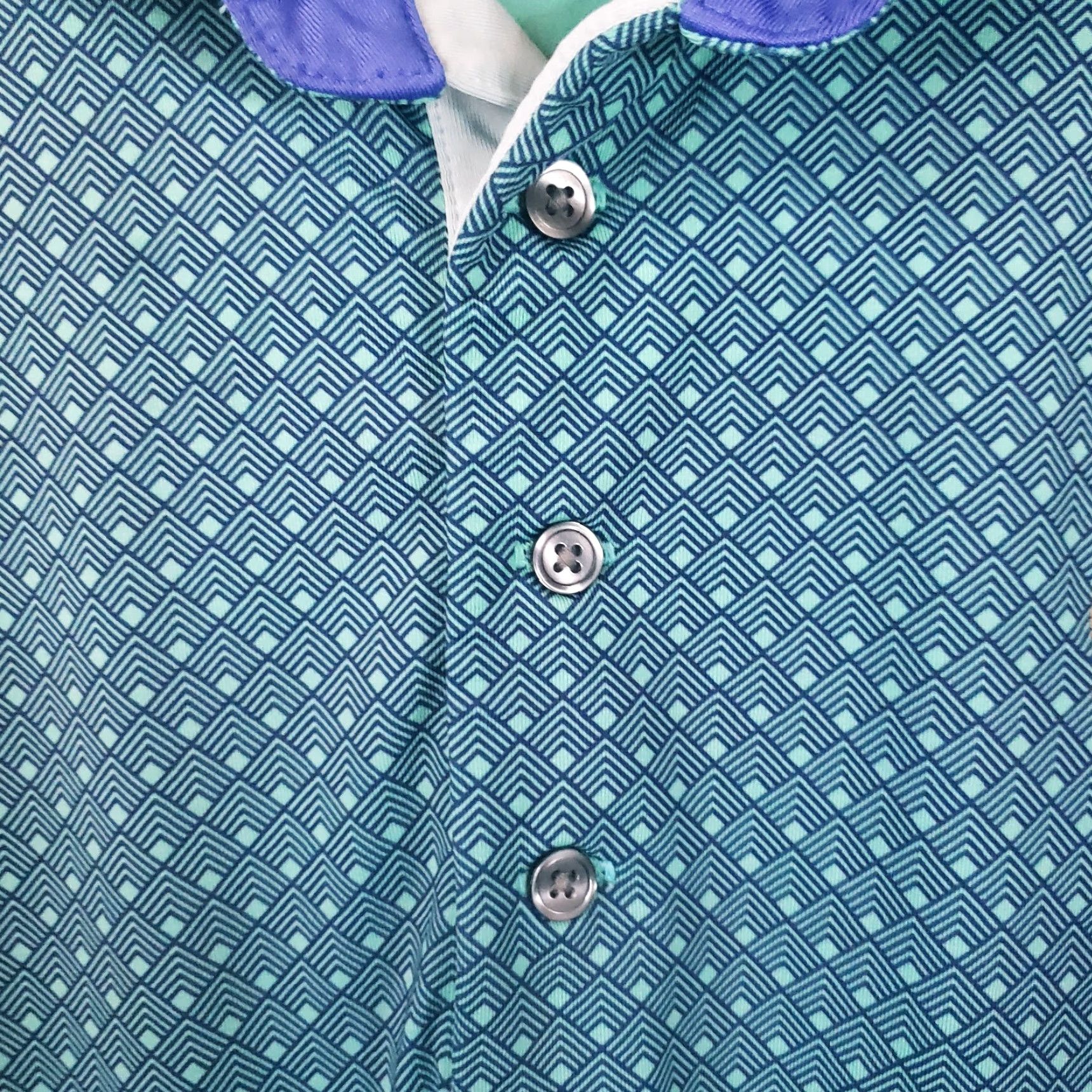 Vintage Greyson Polo Shirt Mens XL Blue Green Geometric Pattern Feather Logo Golf Performance Stretch Short Sleeve Polo Size US XL / EU 56 / 4 - 6 Thumbnail