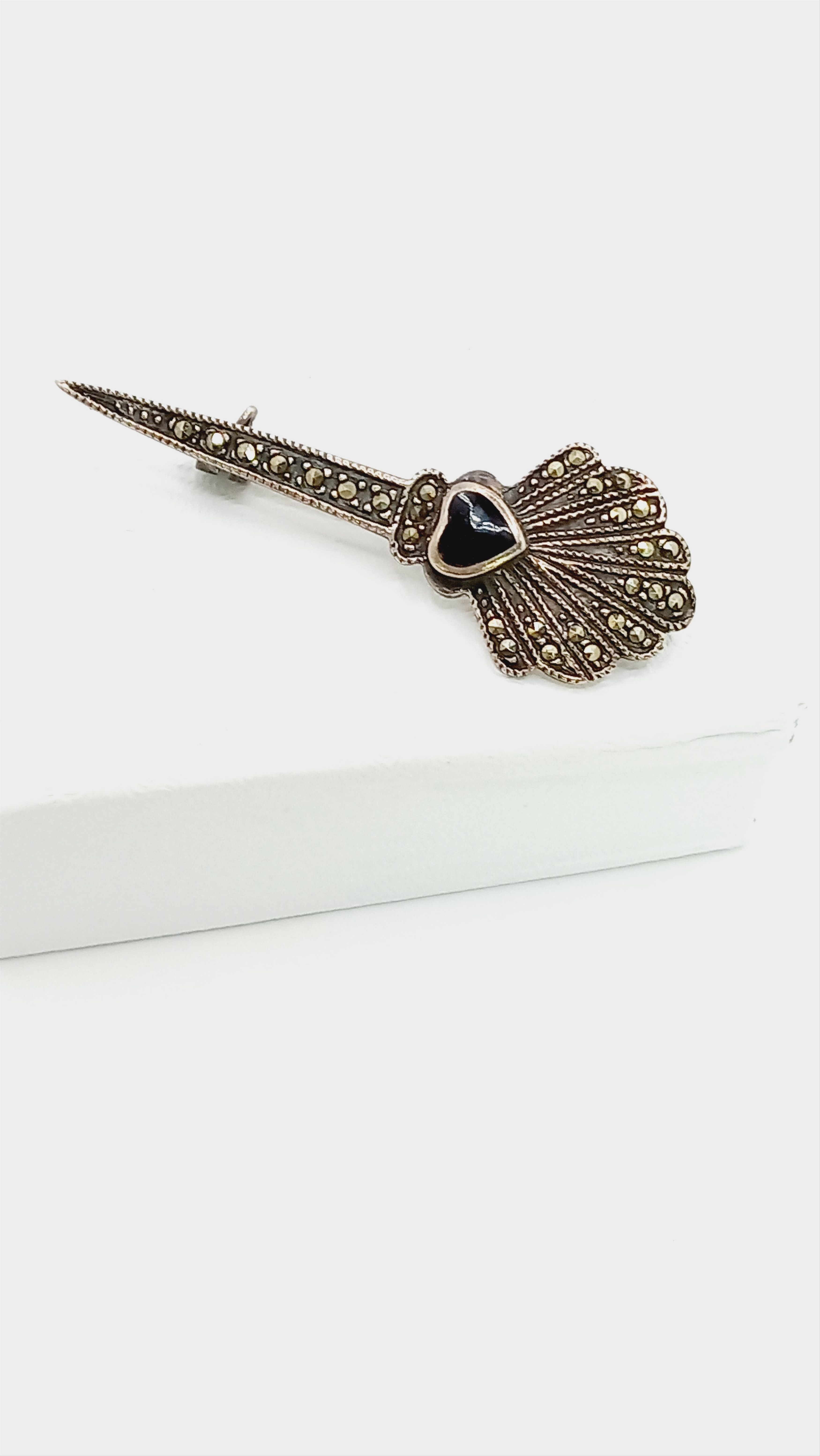 Sterling Silver Art Deco style Sterling Marcasite Brooch Size ONE SIZE - 7 Thumbnail