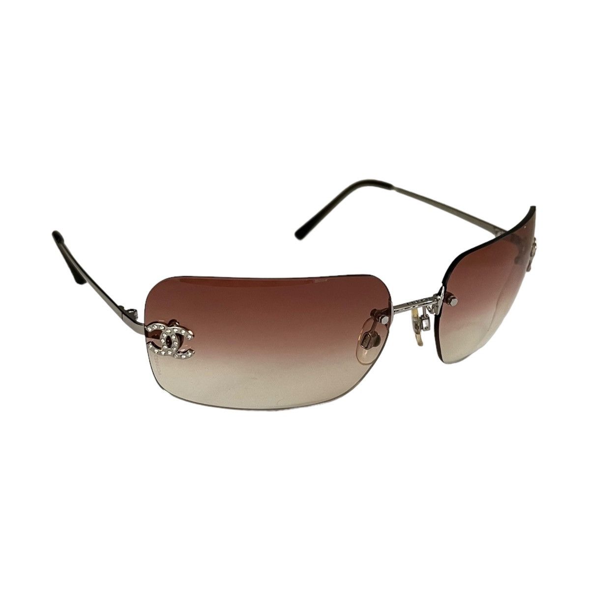 image of Chanel Cc Rhinestone Rimless Sunglasses in Bordeaux, Women's