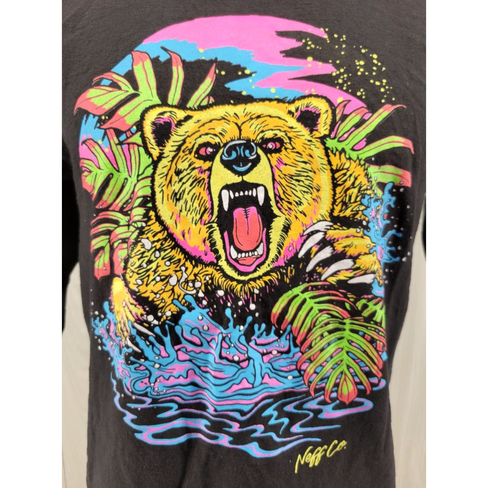 Vintage Neff Mens Long sleeve Shirt Black Size Medium Neon Bear Shirt Men Knit Cotton Logo Print T-Shirt Solid Size US M / EU 48-50 / 2 - 2 Thumbnail